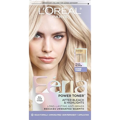 L'Oréal Paris Feria Long-Lasting Anti Brass Power Hair Toner, Pearl Blonde, Ammonia Free Demi Permanent Hair Color, 1 EA (Packaging May Vary) - Pearl Blond - Toner