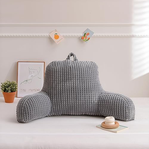 Btargot Almohada de lectura para cama con cuña grande para adultos con respaldo y brazos  Soporte de espalda para sentarse en la cama gris, tamaño