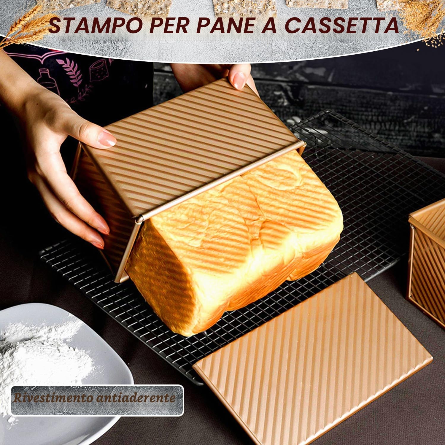 Stampo per Pane in Cassetta, 21 x 12 x 11,7 cm Stampo Per Pane in Cassetta con Coperchio, Antiaderente Stampo per Plumcake 450g Pasta, Teglia per Pane per pane, arrosto e