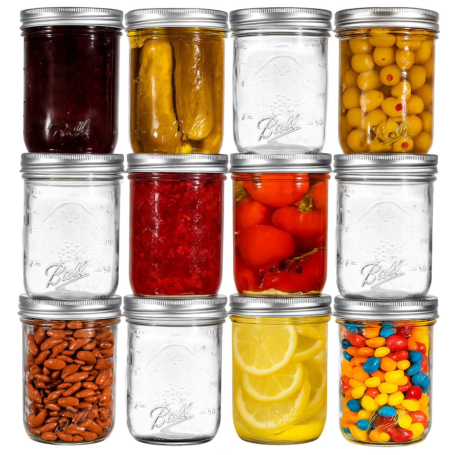 Amazon.com: Ball Regular Mouth Mason Jars 8 oz. (12 Pack) - Half