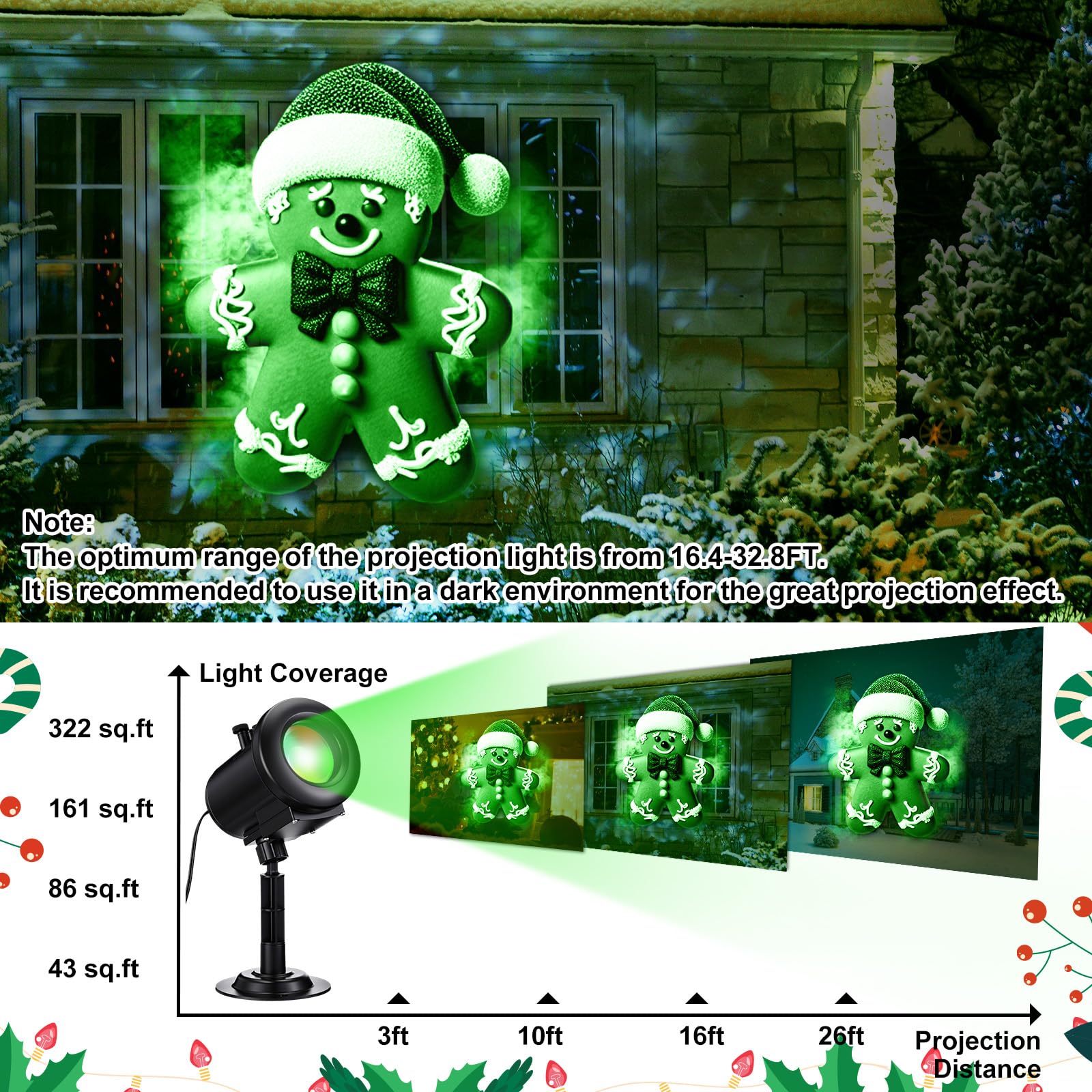 Weewooday Weihnachts & Halloween Projektorlicht 2025 mit Fernbedienung, 12 HD 3D-Filmen, 4-Farb-Modi, IP45 wasserdicht, für Innen & Außen, Garten, Fenster, Party Deko