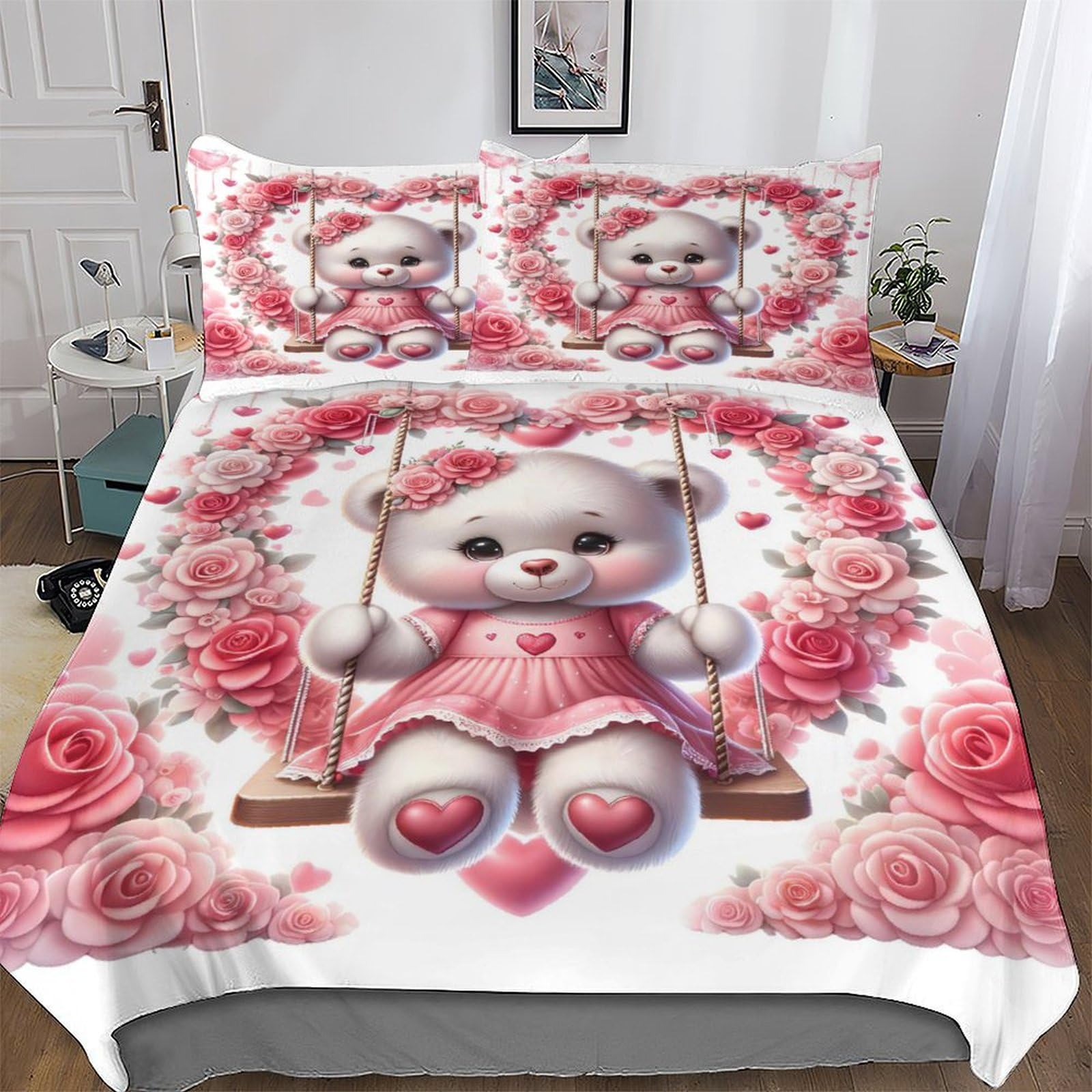 Ggjjtt Animal Bear Duvet Cover Set Microfibre Soft Quilt Covers Easy Care Cover Bedding Sets With Pillowcase For Teen Adult Kids Double 200X200cm