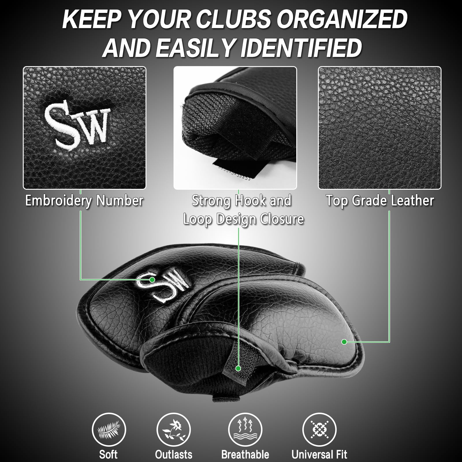 Golf Schlägerhauben Eisen Golfschläger Schlägerkopfhüllen Wert 12 Stück Set, Iron Club Head Covers Schwarz Blau Rot mit Gedruckter Nummer, Kunstleder Golfschlägerhaube Headcover