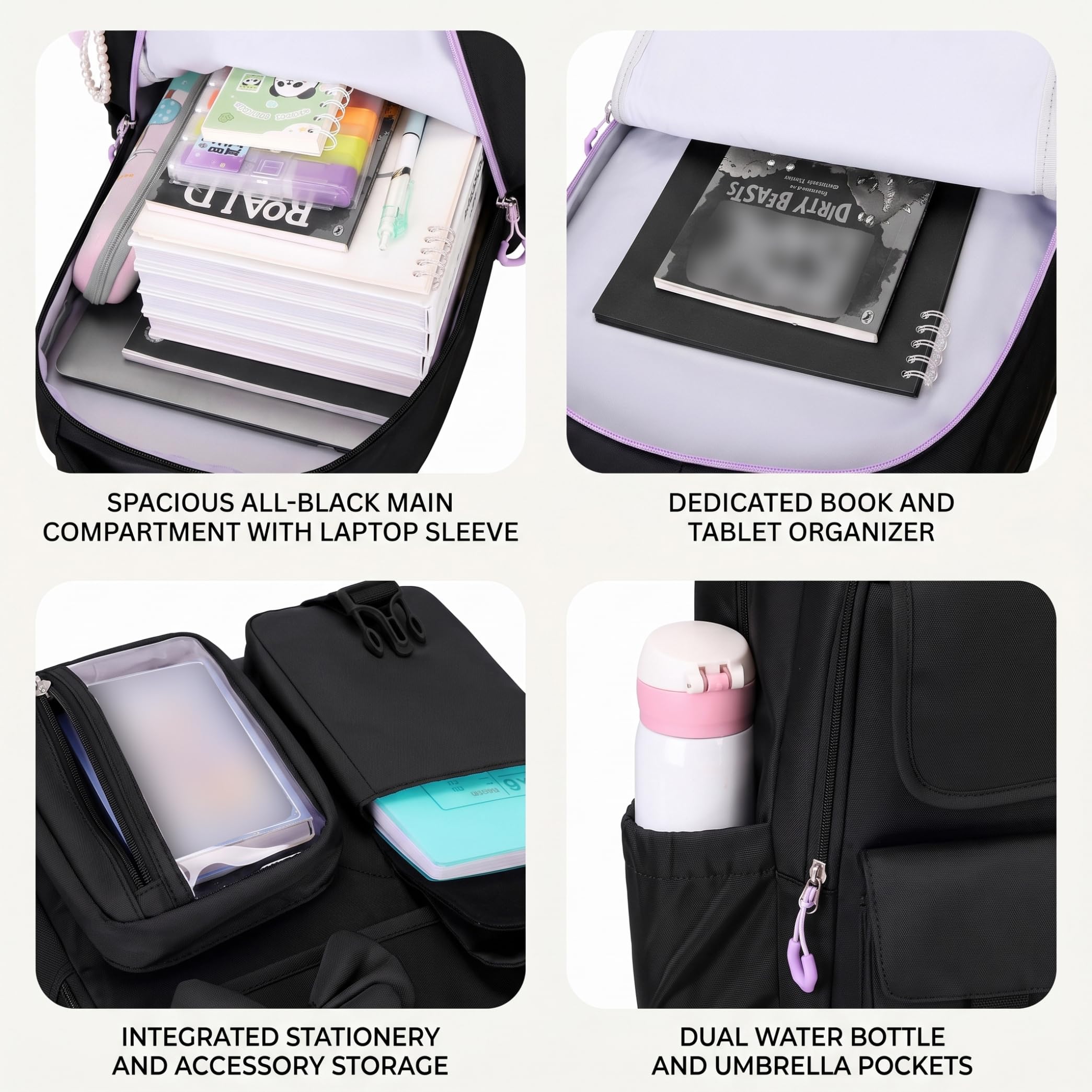 Zaini scolastici da 3 pezzi per ragazze, set multiscomparto per la scuola, stile 3, con astuccio per il pranzo