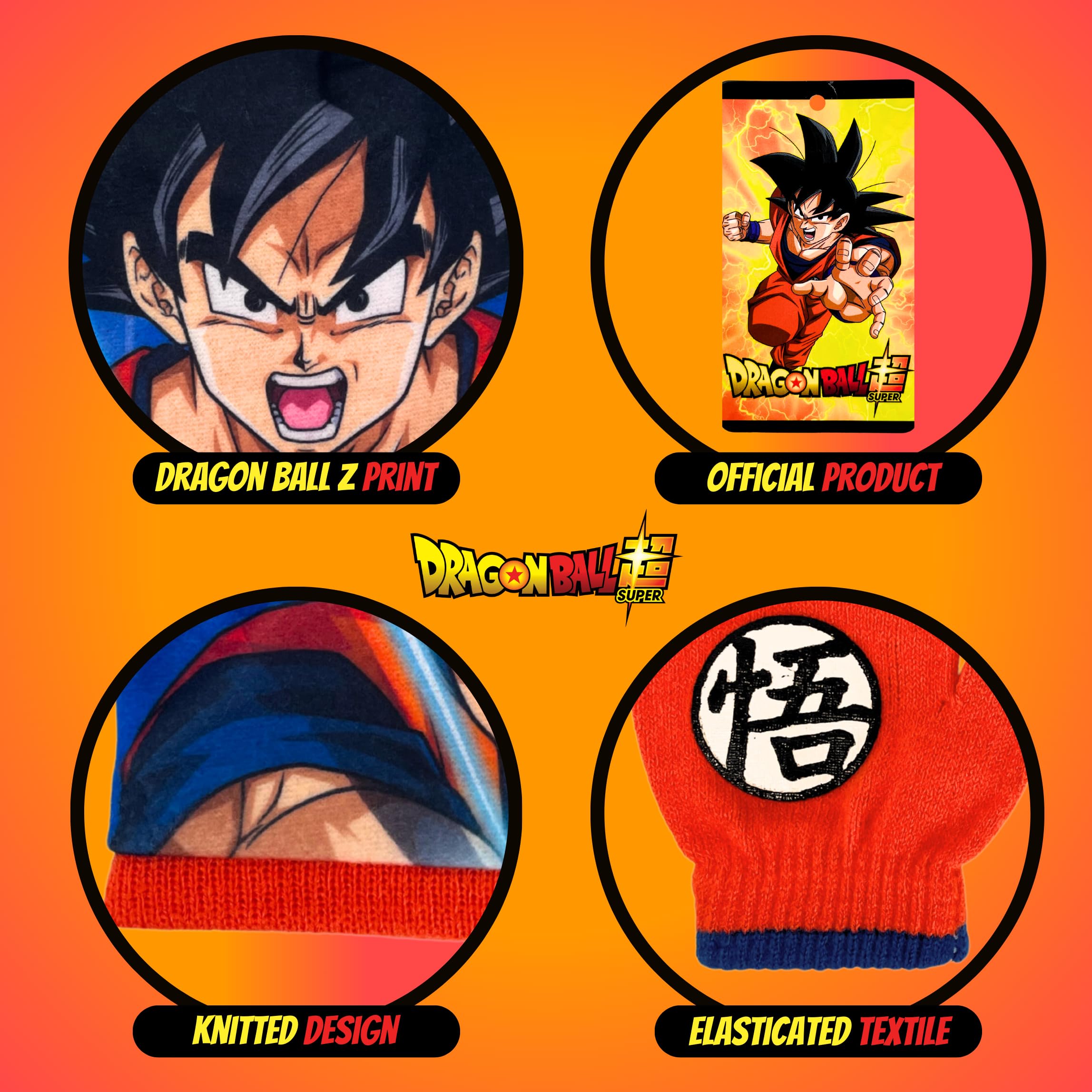 Dragon Ball Z Gorro y Guantes para Niño, Conjunto de Invierno Infantil Diseño Goku, Regalo para Niños