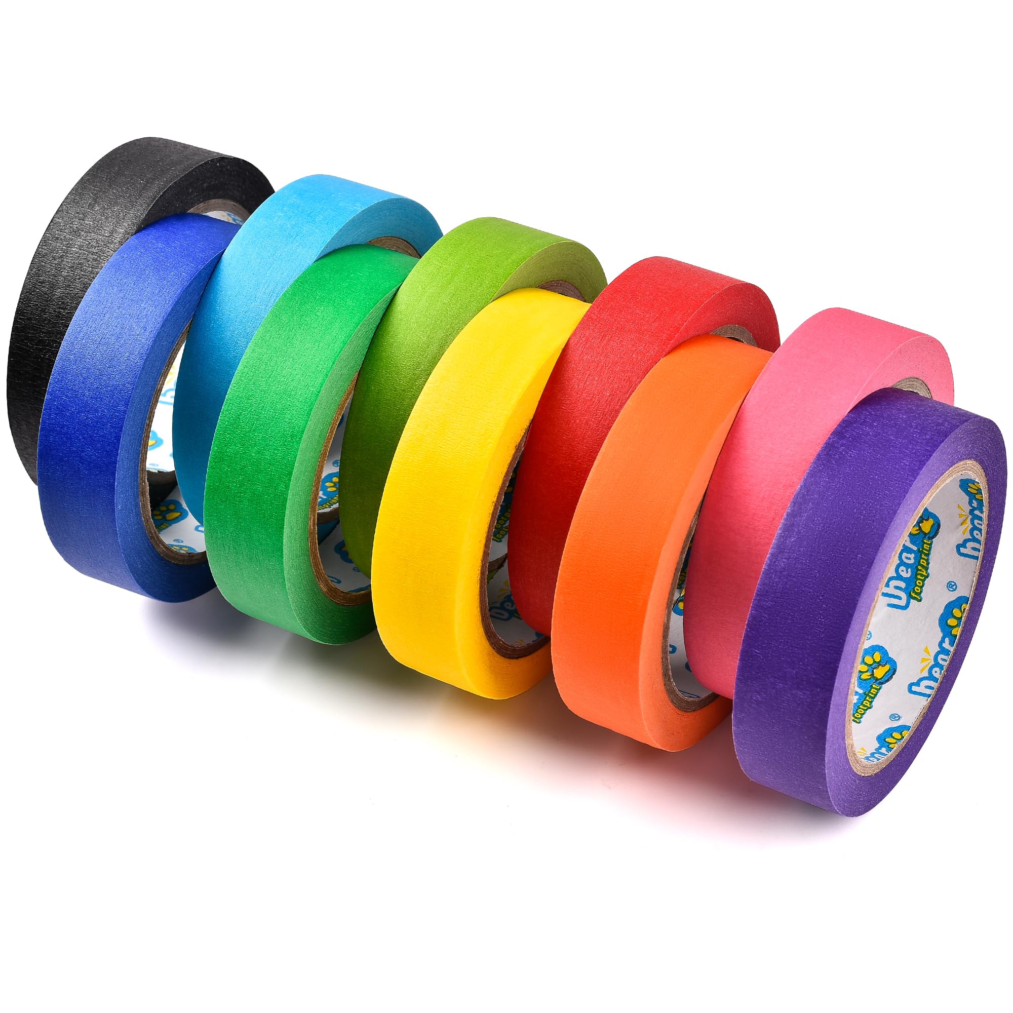 BEAR FOOTPRINT Dispenserli Maskeleme Bandı 10 Rulo Renkli Maker Bandı İçerir 1" x 30 Yard, 300 Toplam Yarda Sanat ve El Sanatları Bandı Çok Amaçlı Etiketleme, Sınıf, Eğitim, Ofis, Ev