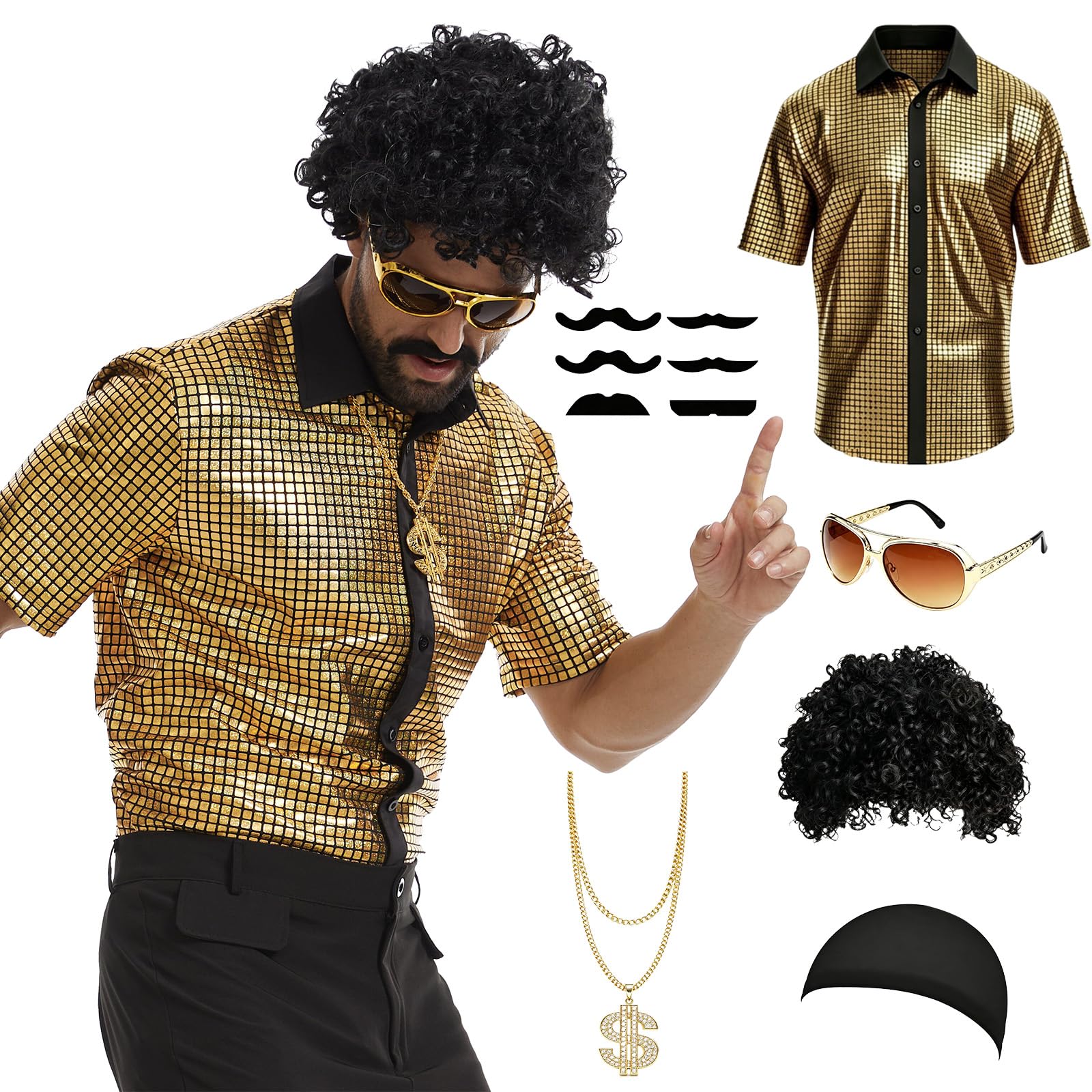 ZFTCN Men 70s Sequin Disco Costume for Themed Festival Gathering(XL)