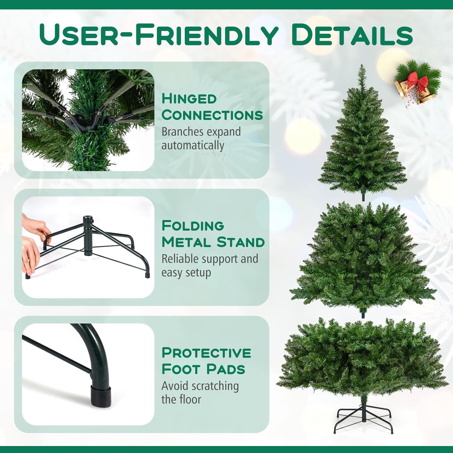 BECOMFORT 6 FT Prelit Christmas Tree, Hinged Holiday Fir Xmas Tree with 814 Branch Tips, 700 Warm White LED Lights, 7 Lighting Modes, Artificial Christmas Tree for Home Holiday Decoration