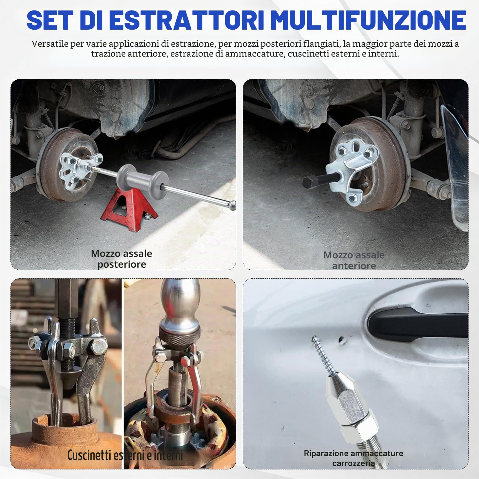 FreeTec 9-in-1 Estrattore a Martello Battente, Estrattore Mozzo Ruota Martello Anteriori e Posteriori, 2/3 Ganasce Estrattori Cuscinetti Interni Ruota, Estrattori Ammaccature Carrozzeria per Auto
