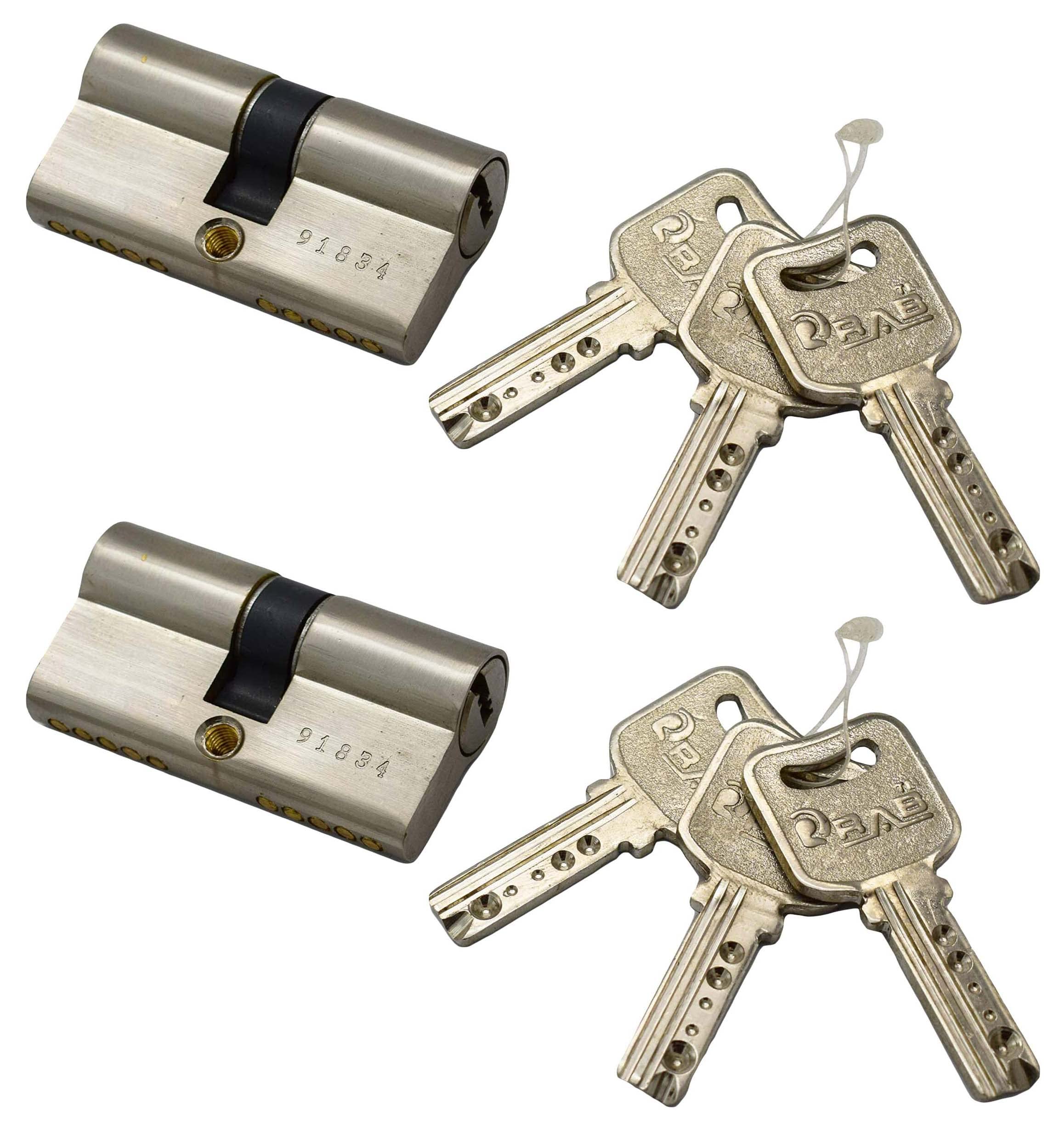 RAB Sliding Lock Stainless Steel Door Cylinder Lock Pack Of 2 (Code:- Both Side, Ultra, with Keys, 60mm)