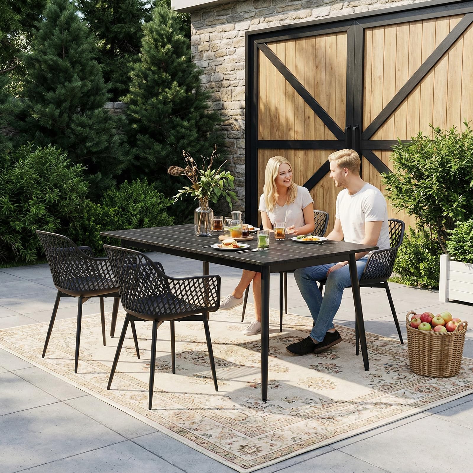 buybyroom Sillas Terraza Exterior, Juego de 6 Sillas Jardin Exterior con Reposabrazos, Patas de Metal y Respaldo de Plástico Ergonómico, para Jardín,Terraza,Balcón,Reuniones,Salón,Comedor,Negras