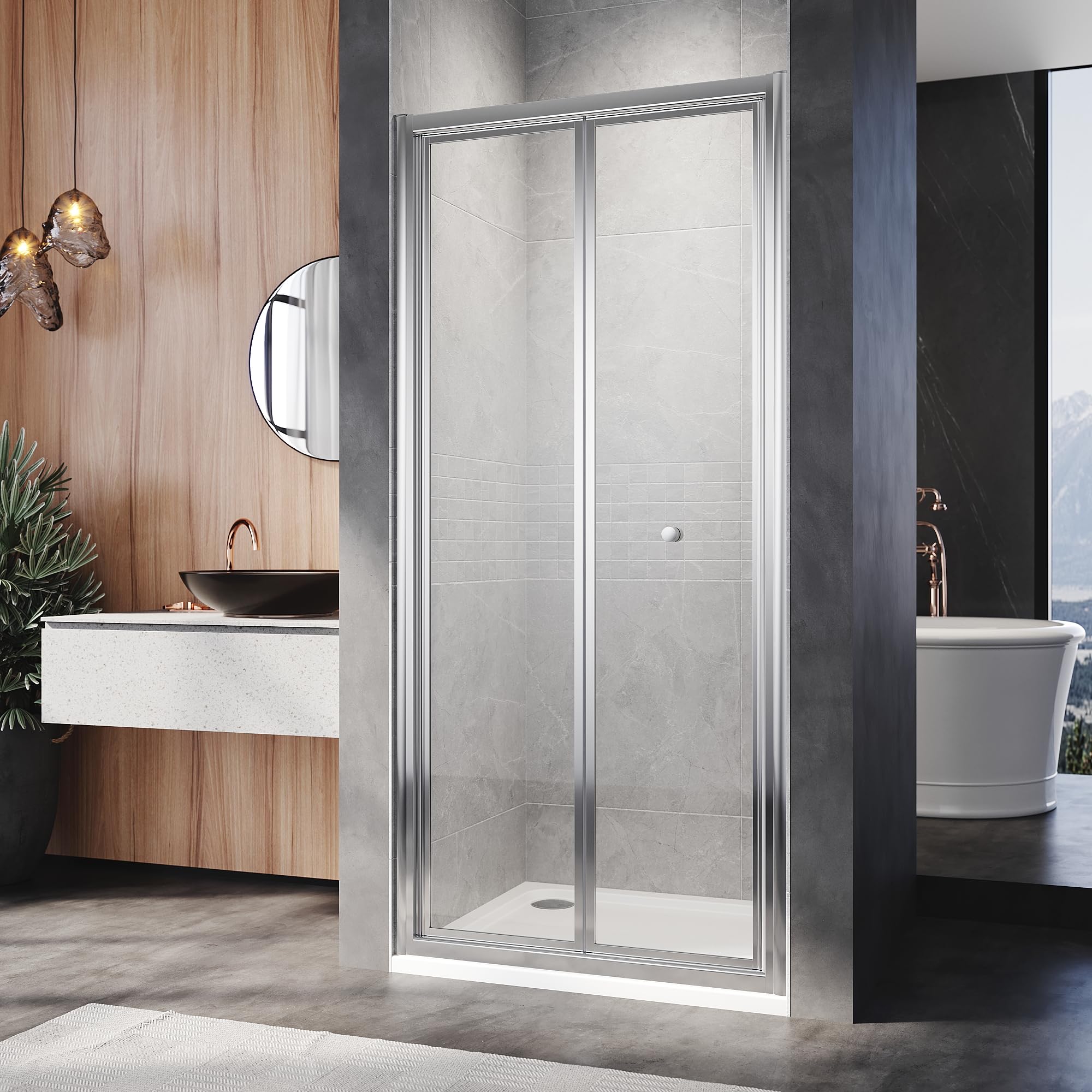 Schiebetür Dusche 90x185 cm Falttür Duschkabine 90 cm faltbar Nischentür aus 5 mm Klarglas ESG Sicherheitsglas Duschtür Verstellbereich von 86-90 cm, Höhe: 185 cm