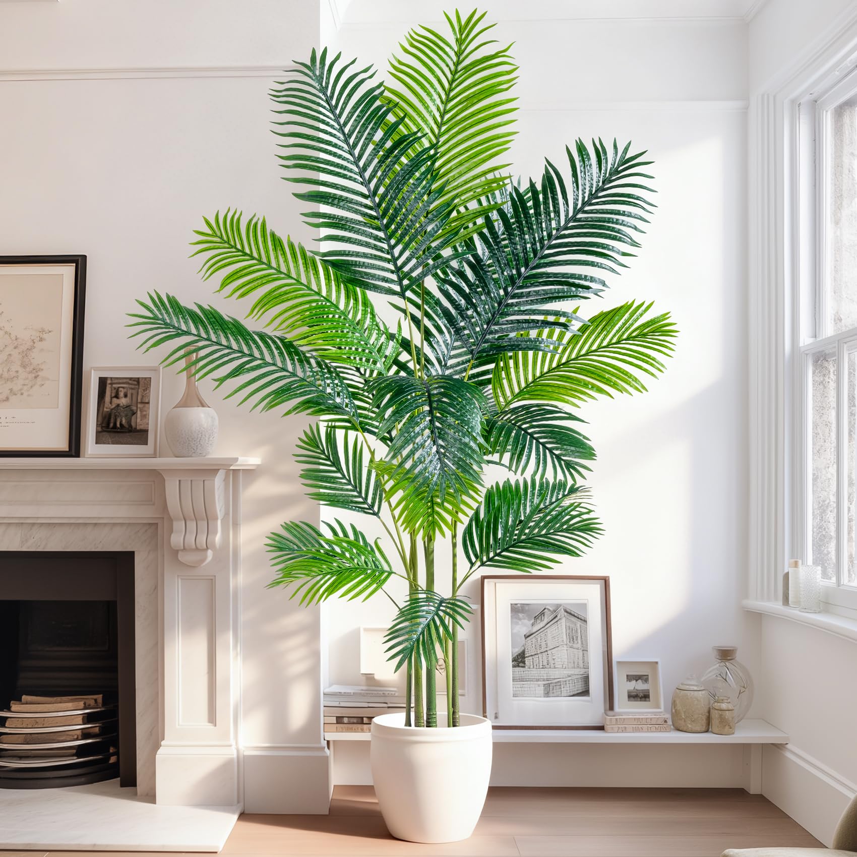 Photo 1 of Erimda 6.6FT Artificial Areca Palm Tree-Lifelike Palm Plant,Faux Tropical Areca Floor Plant Tall Faux Silk Large Artificial Plants for Indoor Home Living Room Corner Decor?No Planter?