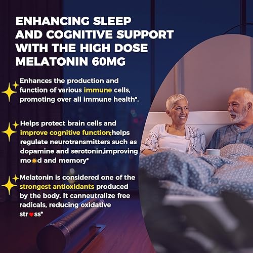 Miniatura 5 de Melatonina de 60 mg para adultos de alta dosis, apoya el descanso profundo y la cognición cerebral, melatonina liposomal extra fuerte con vitamina