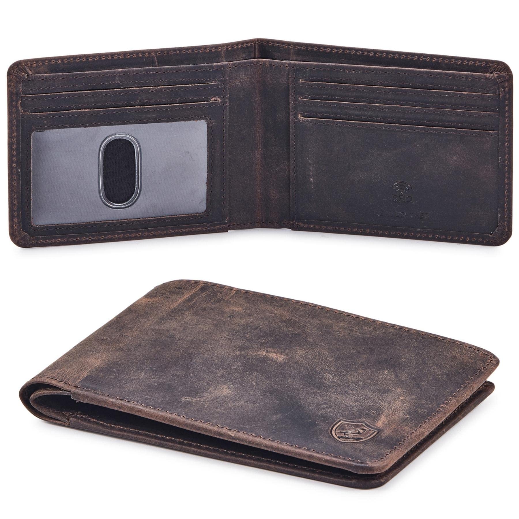 Wallet for Men Bifold Real Leather RFID Blocking Front Pocket Ultra Slim & Thin Stylish Minimalist with ID Window in Gift Box (Crazy Horse, Coffee)