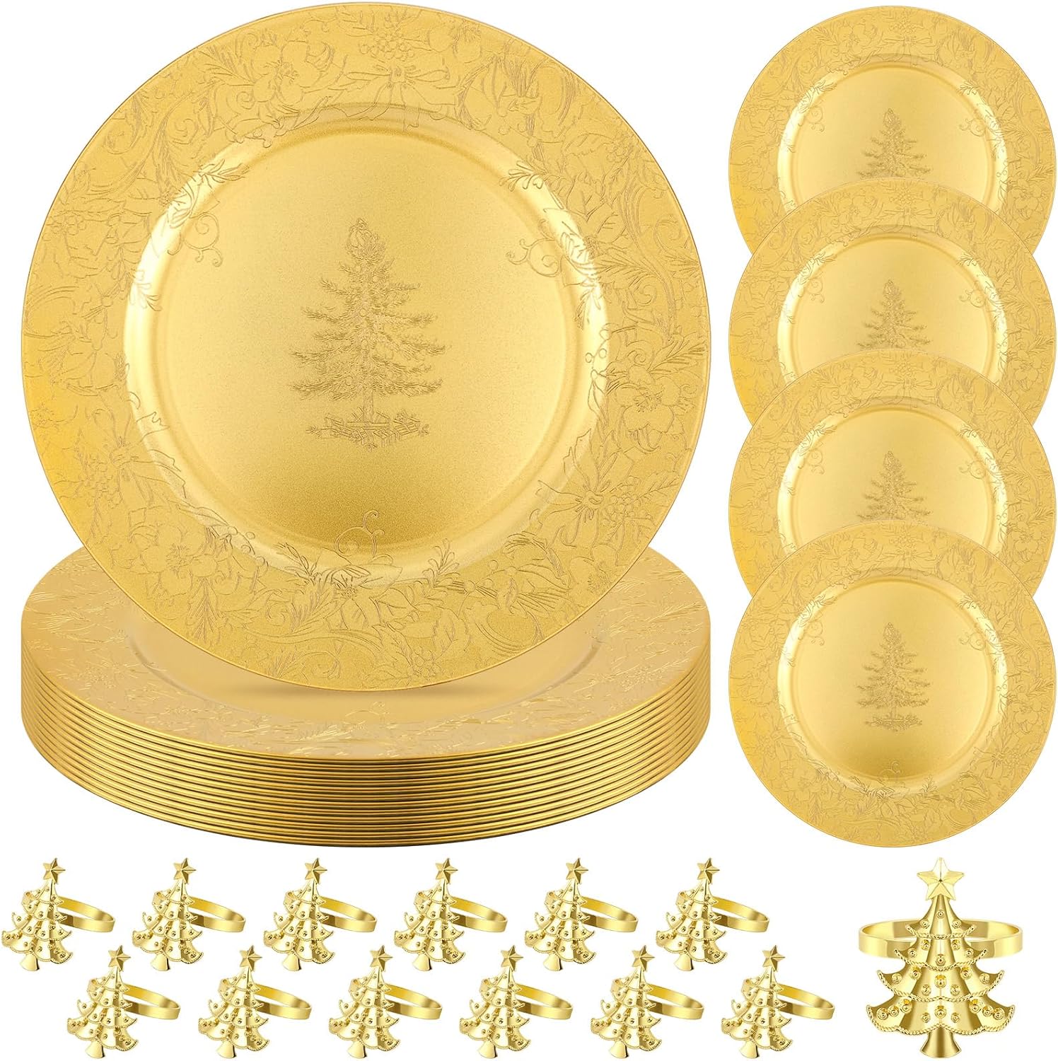 Sliner 24 Pcs Christmas Gold Charger Plates Set Including