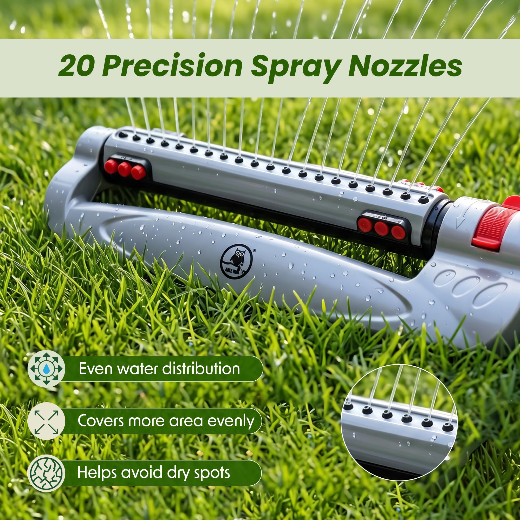 GARDENIX Irrigatore oscillante turbo in metallo con 20 ugelli, copertura di 385 m², portata regolabile, controllo del flusso e blocco del tubo a scatto rapido