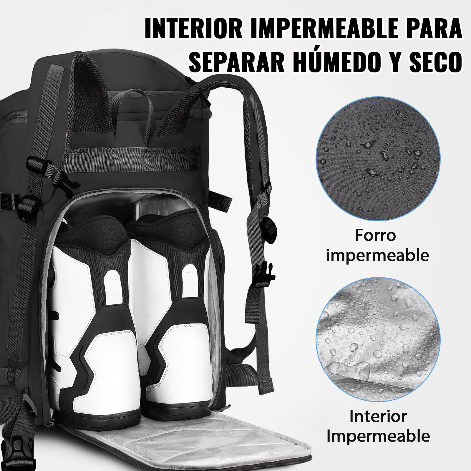 YOREPEK Mochila Bolsa Botas Esqui 65L Impermeable Casco Snowboard Negro