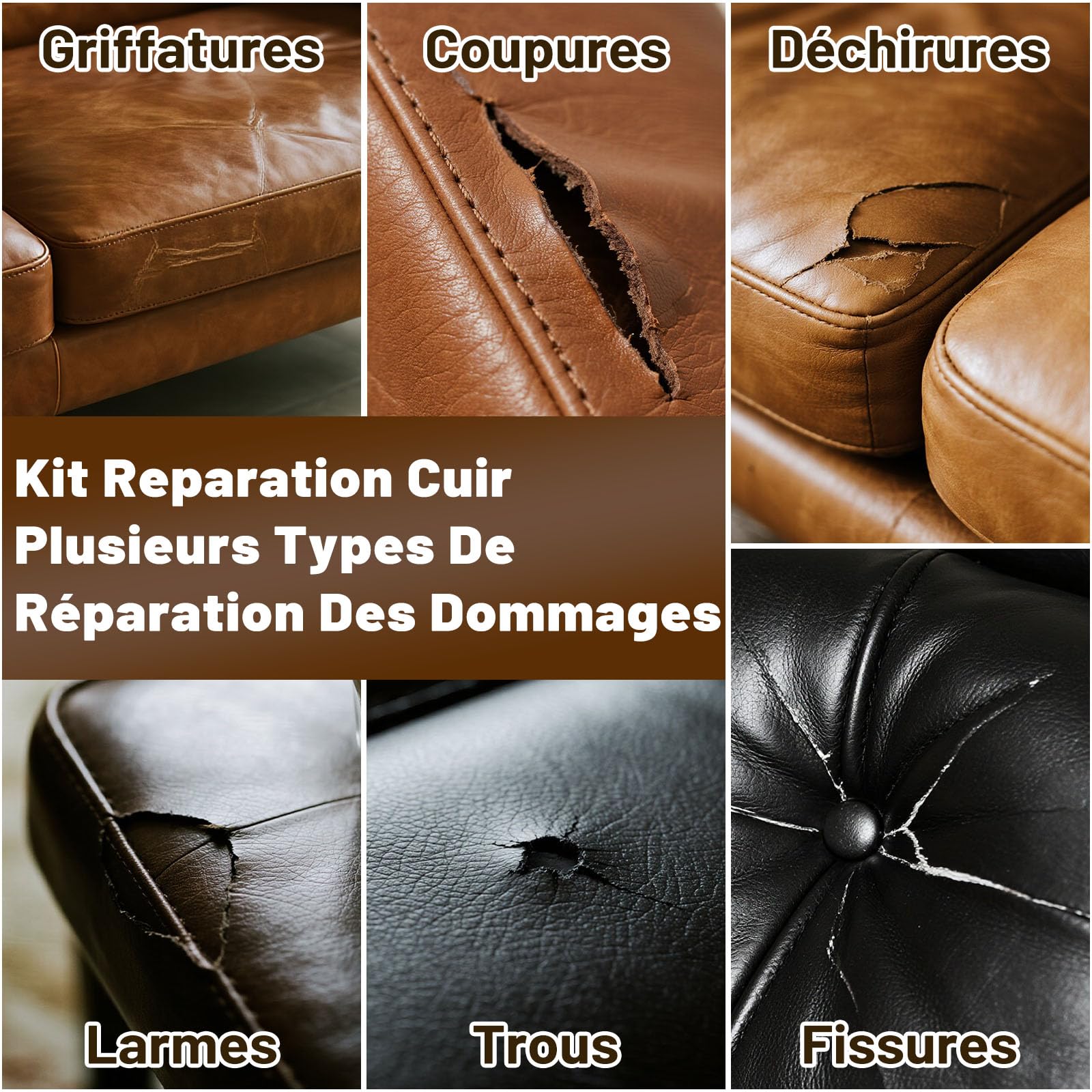 Endhokn Kit de Réparation Cuir, 5 Couleurs Reparation Siege Cuir, Sièges de Voiture Canapés, Réparer Les Égratignures, Coupures, Déchirures, Trous, Fissures Couleur Assortie et Facile à Utiliser