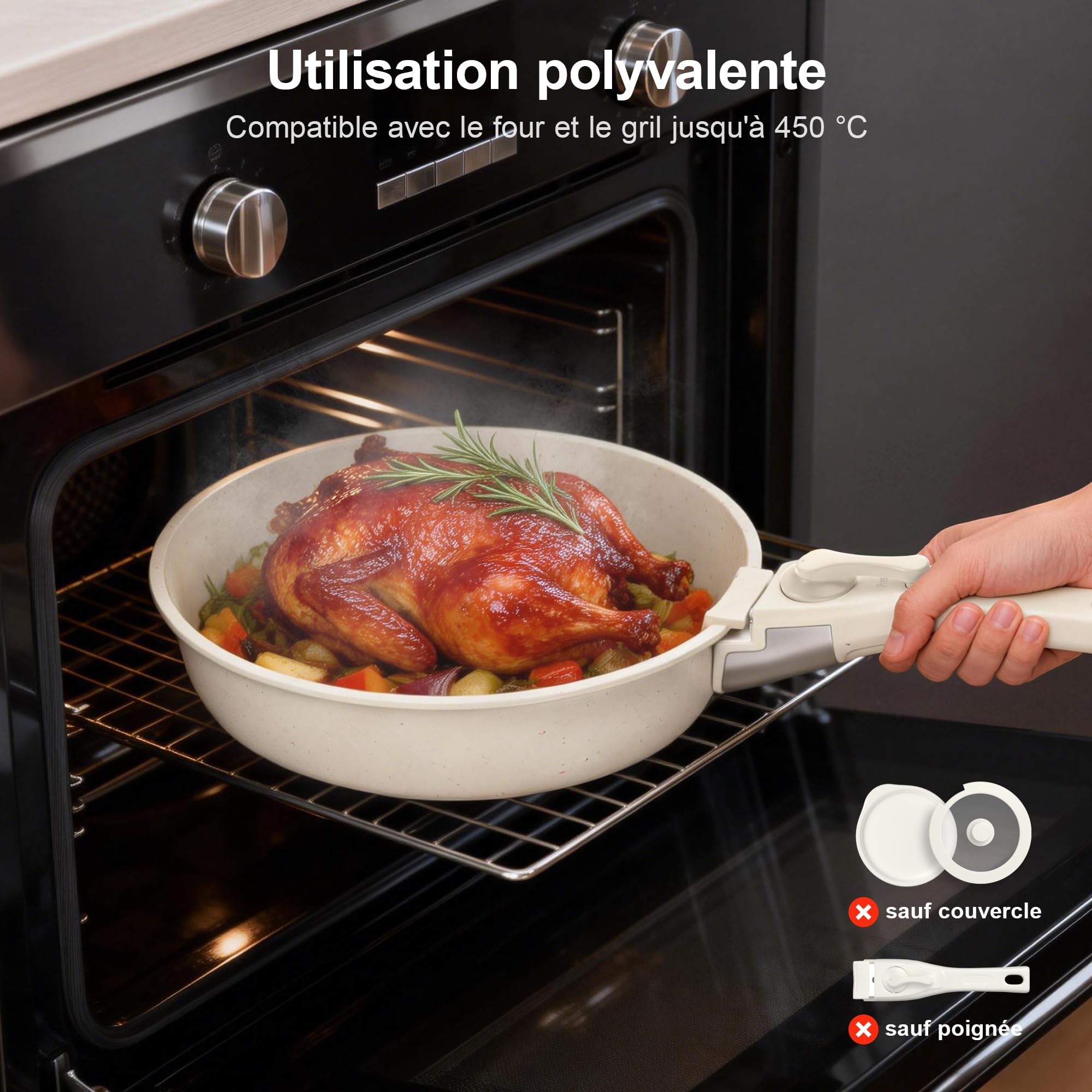 Batterie de Cuisine - Cookware Poêles et Casseroles Antiadhésives en Céramique Induction Tous Feux Lot de 13 Pièces, Poêle 20/26 CM, Sauteuse 26 CM, Casserole 18/20 CM avec Poignée Amovible Zyronem