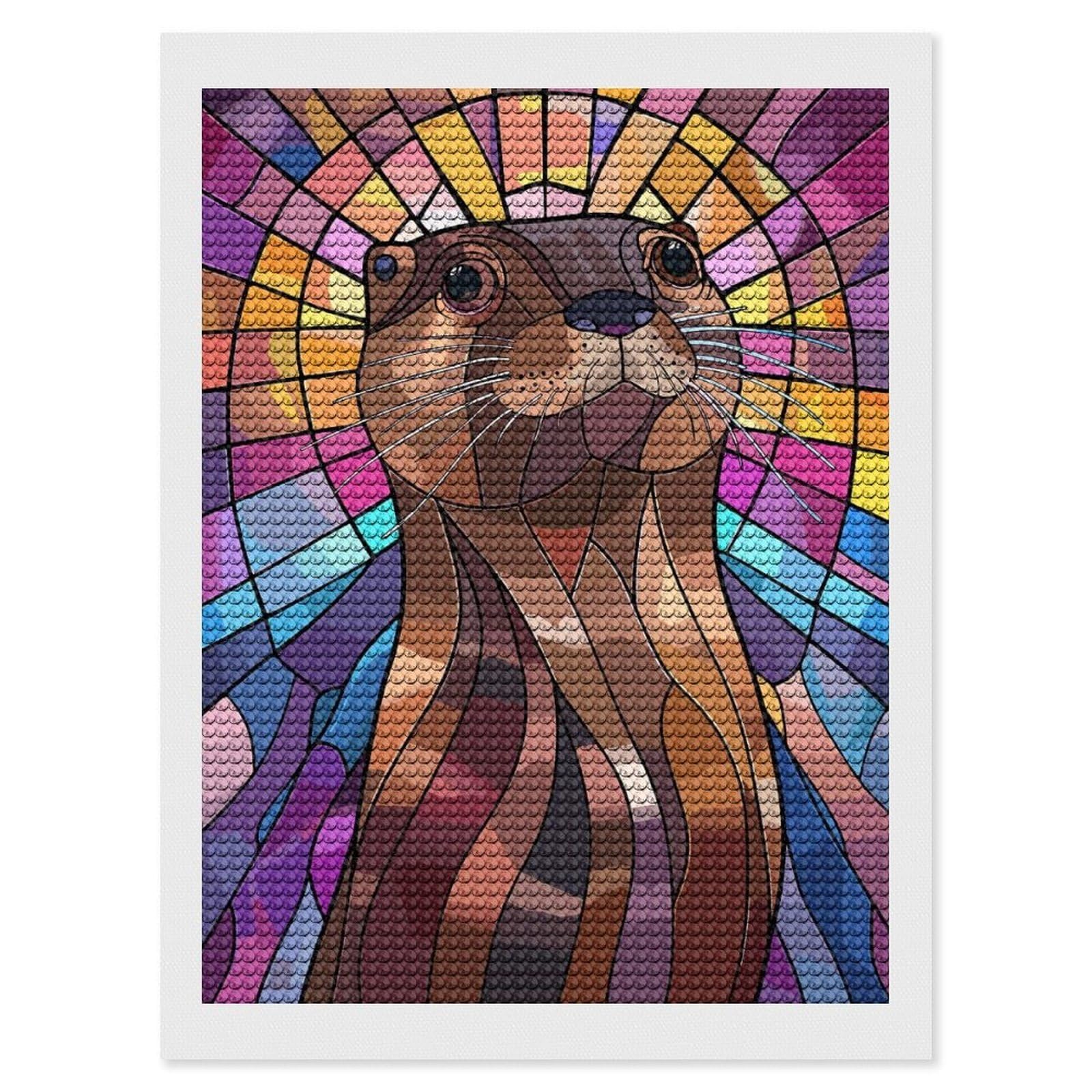 Junmoney Stained Glass Otter Portrait Full Drill Diamond Painting Kit 12"x16", Sparkling Round Gems, Decorate Your Room, Mindful Craft Activity