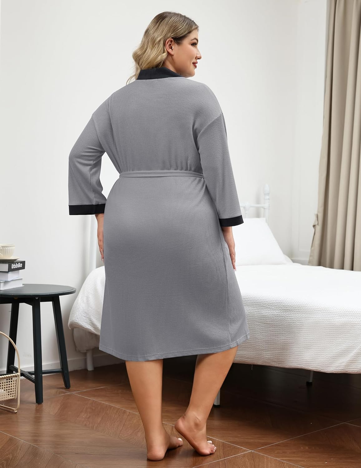 Ekouaer Plus Size Robe for Women Waffle Knit Bathrobe Short Lightweight Kimono Robes with Pockets Maternity Robe S-XXL - Image 5