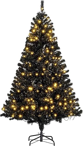 Miniatura 10 de HOMCOM Árbol de Navidad artificial preiluminado de abeto Douglas de 6 pies de alto con ramas realistas, 250 luces LED blancas cálidas y 1000 puntas,