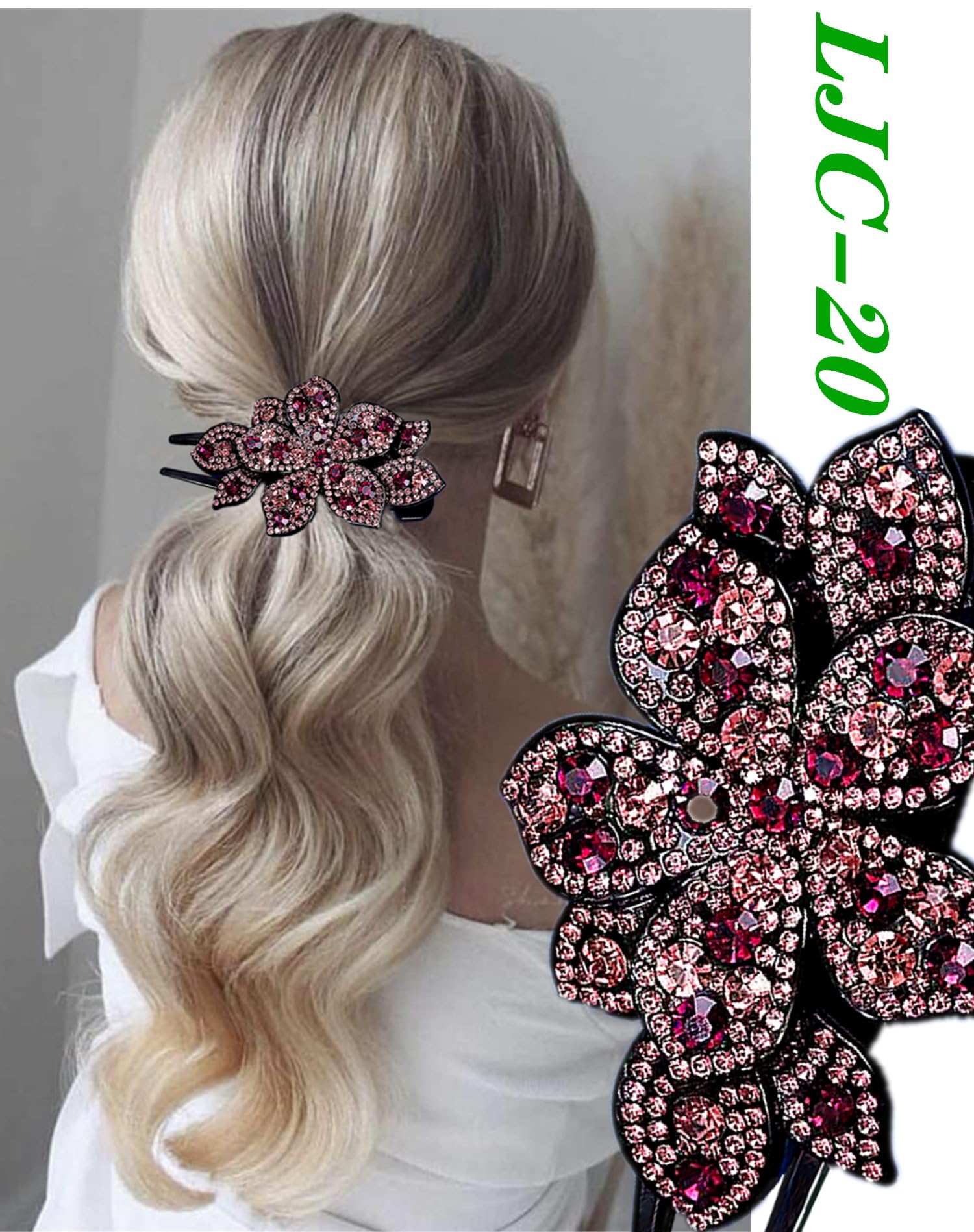 5 fermagli per capelli a doppio fiore con strass, accessori per capelli lunghi da donna, con strass spessi e decorativi (grande)