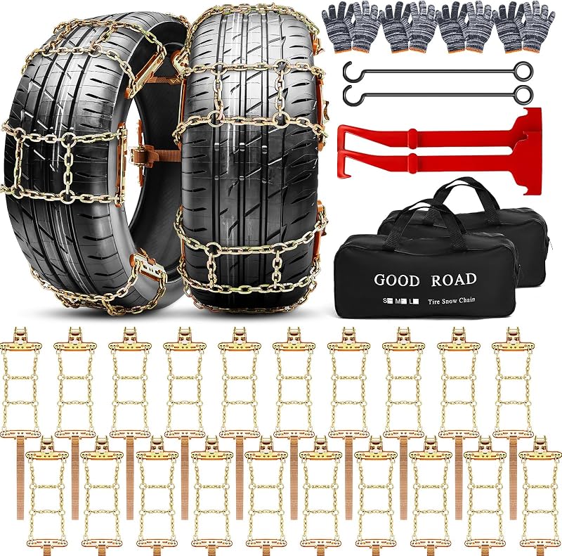 20-Pack for Full Vehicle 4 Tires, Adjustable Snow Chains for Tire Size 215-285mm, Quick Fit Easy Installation, Heavy Duty Non Skid Suv Truck Pickup