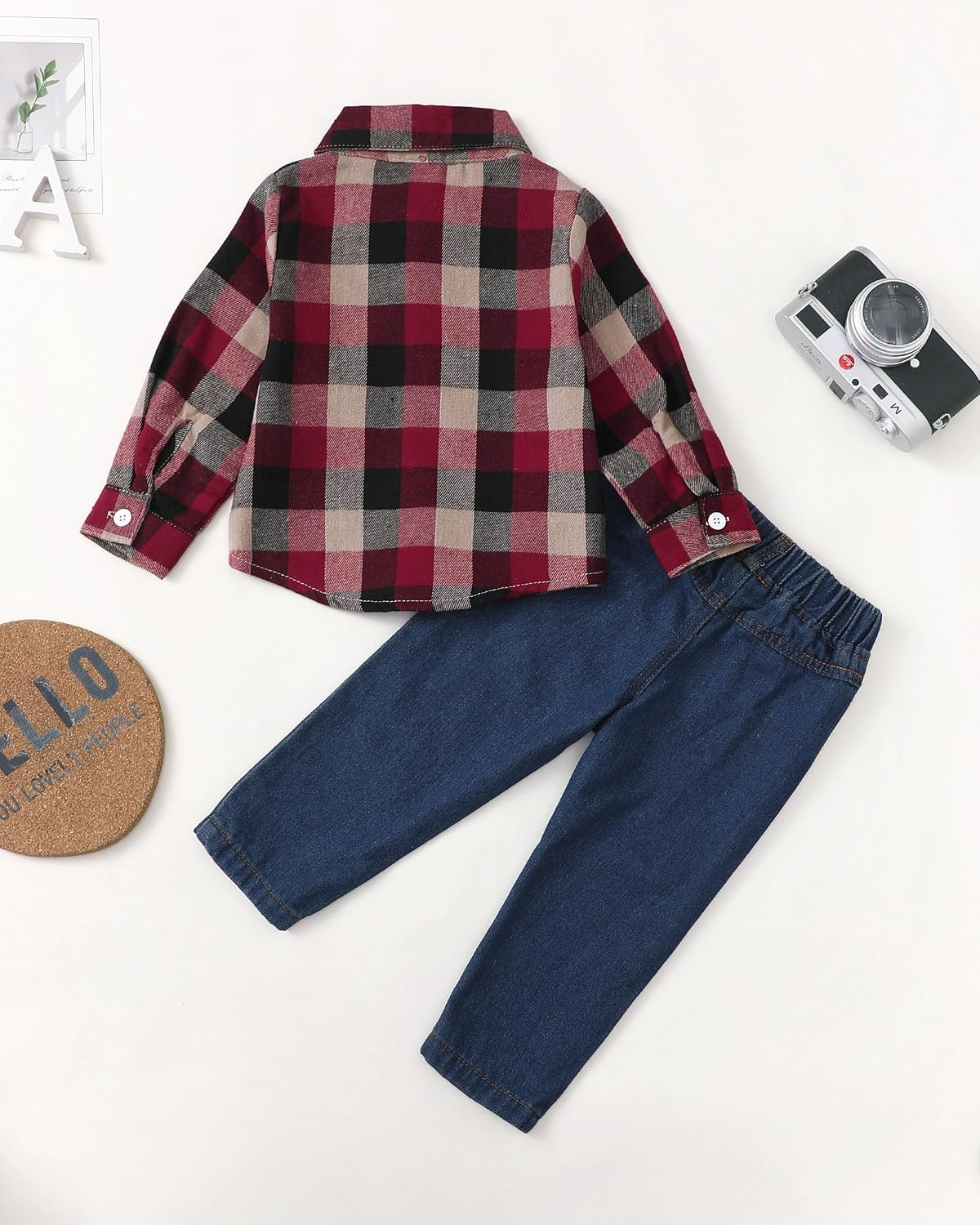Renotemy Toddler Baby Boy Clothes Outfits Baby Boy Plaid Sweatsuit Jeans Denim Fall Winter Pants Set Toddler Clothes For Boys