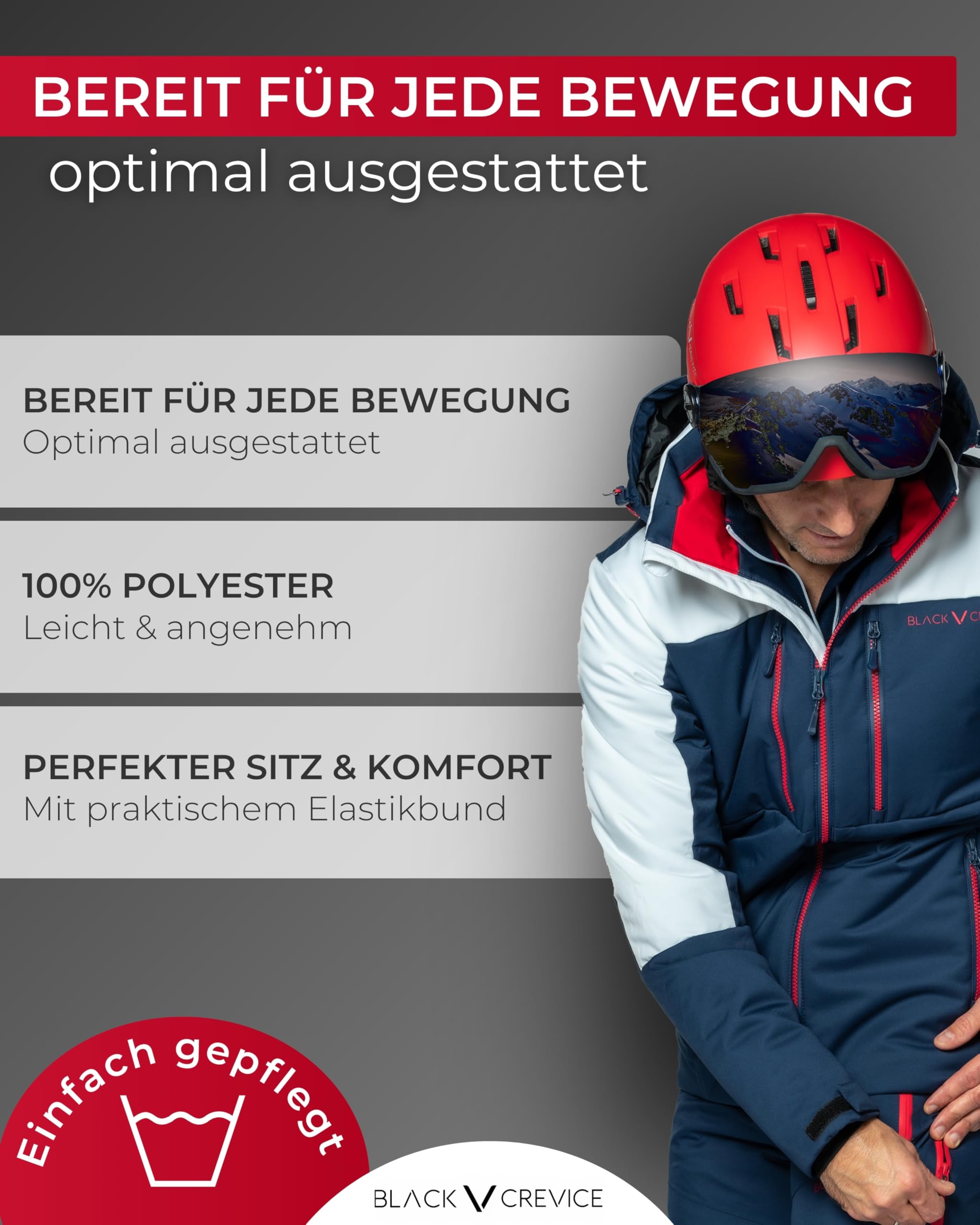 Black Crevice Herren Isolationshose Ski-Tourenhose atmungsaktiv wasserdicht 100% Polyester elastischer Hosenbund