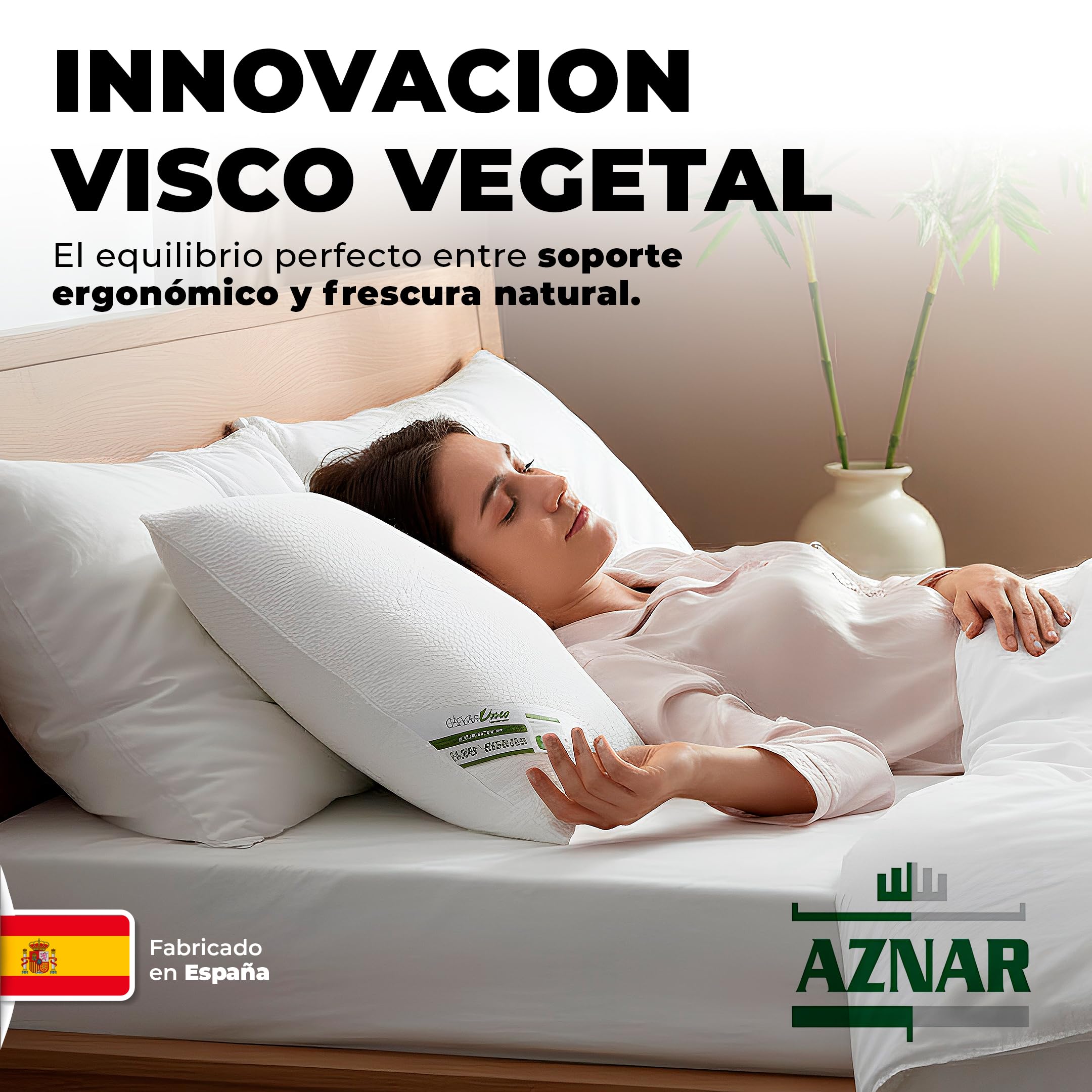 Relax Almohada Visco Vegetal 70 Cm Firmeza Suave Núcleo Aceites Naturales Tejido Bamboo Transpirable Antialérgica Cervical Eco Sostenible Adaptable Sueño Ergonómico Funda Lavable