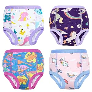 MooMoo Baby Cotton Potty Training Underwear 4 Packs Absorbent Training Pants for Boys and Girls 2T