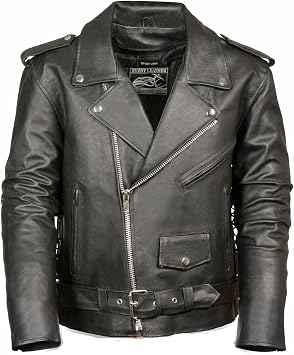 The Bikers Zone- Mens Basic Side Lace Cowhide Leather Motorcycle Jacket Black, XL