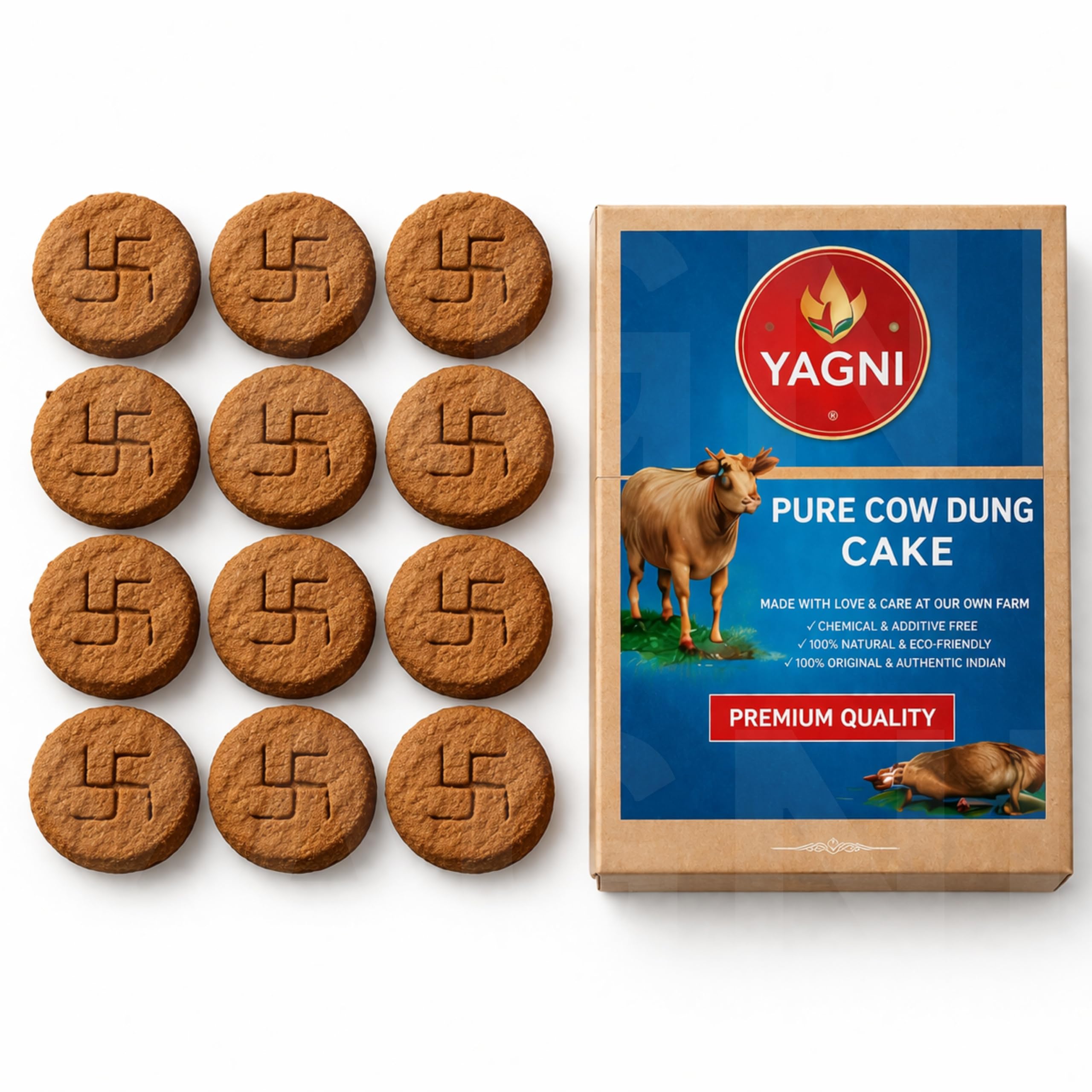 YAGNI- SWASTIK 100% Pure & Desi Cow Dung Cakes (Set of -36) for Puja, Havan, Yagna, Agnihotra, Organic Fertilizer | Sun-Dried, Eco-Friendly | Sacred Ritual Use-image-22