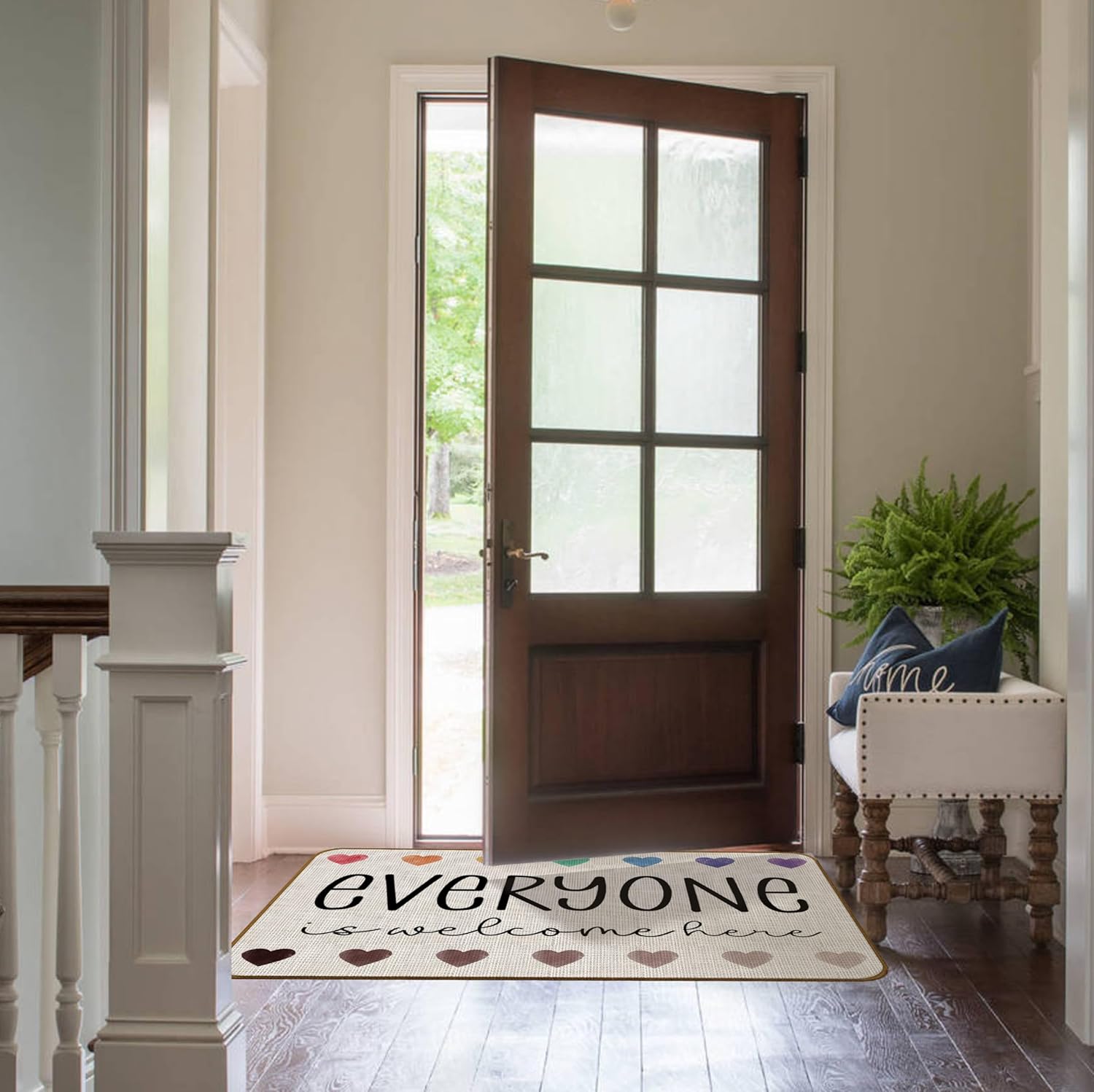 Rainbow Nursery Outdoor Doormats - Welcome Sign for Front Doormat, Classroom Welcome Matt Outdoor, Outdoor Door Mats for Home, Everyone is Welcome Here Mat (17x30inch)