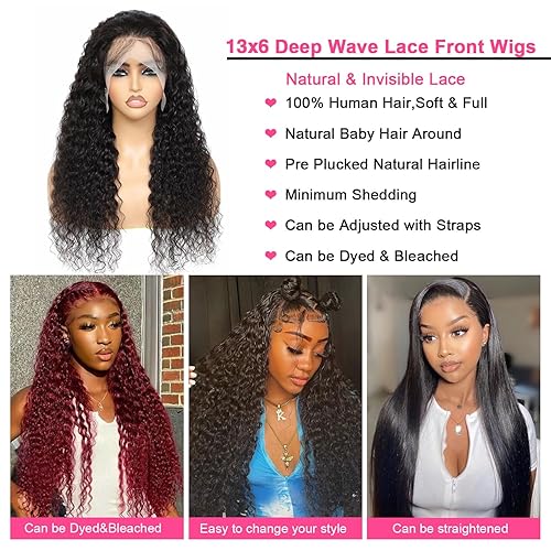 Miniatura 9 de Pelucas de cabello humano ondulado profundo de 24 pulgadas con encaje frontal de 13 x 6 pulgadas, predepiladas #427, pelucas de color degradado,