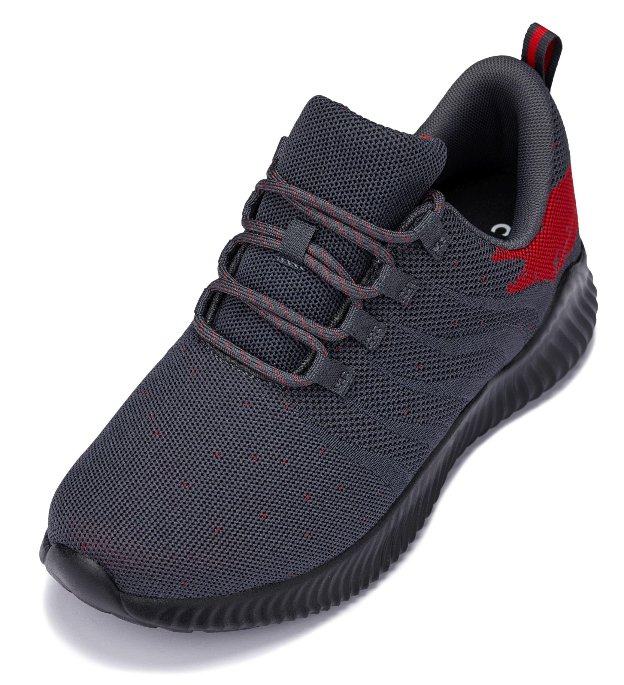 CALTO Men's Invisible Height Increasing Elevator Shoes - Grey/Red Ultra Lightweight Sporty Sneakers - 2.8 Inches Taller - Q218 - Size 10 D(M) US