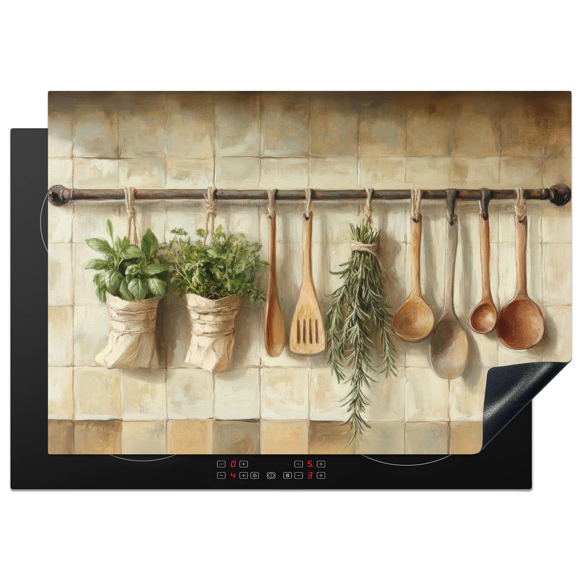 KitchenYeah© Induction Hob Cover Protector Mat 20.5"x29.5" / 75x52 cm Kitchen Universal Ceramic Covers for Electric Cookers Vinyl Wood - Kitchenware - Still Life - Tiles