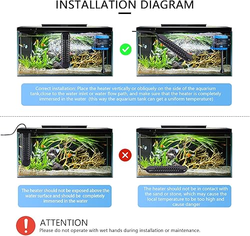 Miniatura 3 de Calentador de acuario sumergible, calentador de tanque de peces de 800 W1200 W, calentamiento rápido y ahorro de energía, controlador de temperatura