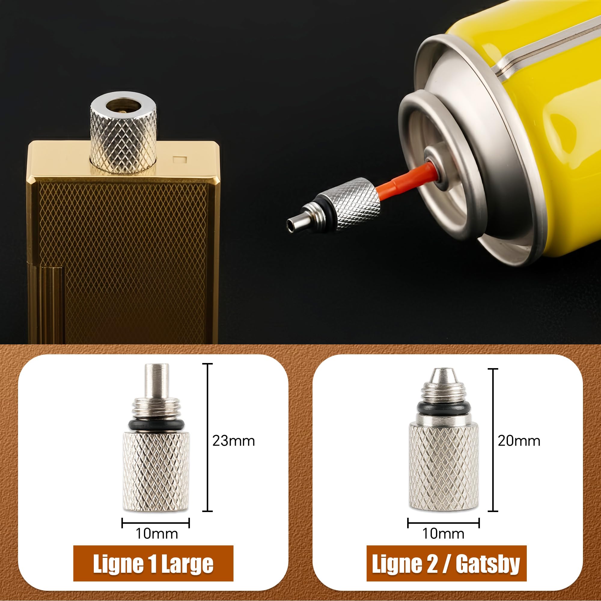 Adattatore di ricarica a gas per accendino S.T. Dupont Ligne 2 (modelli standard e classici), Gatsby e Ligne 1 Large, adattatore di ricarica a gas di aggiornamento in 2 pezzi per accendini