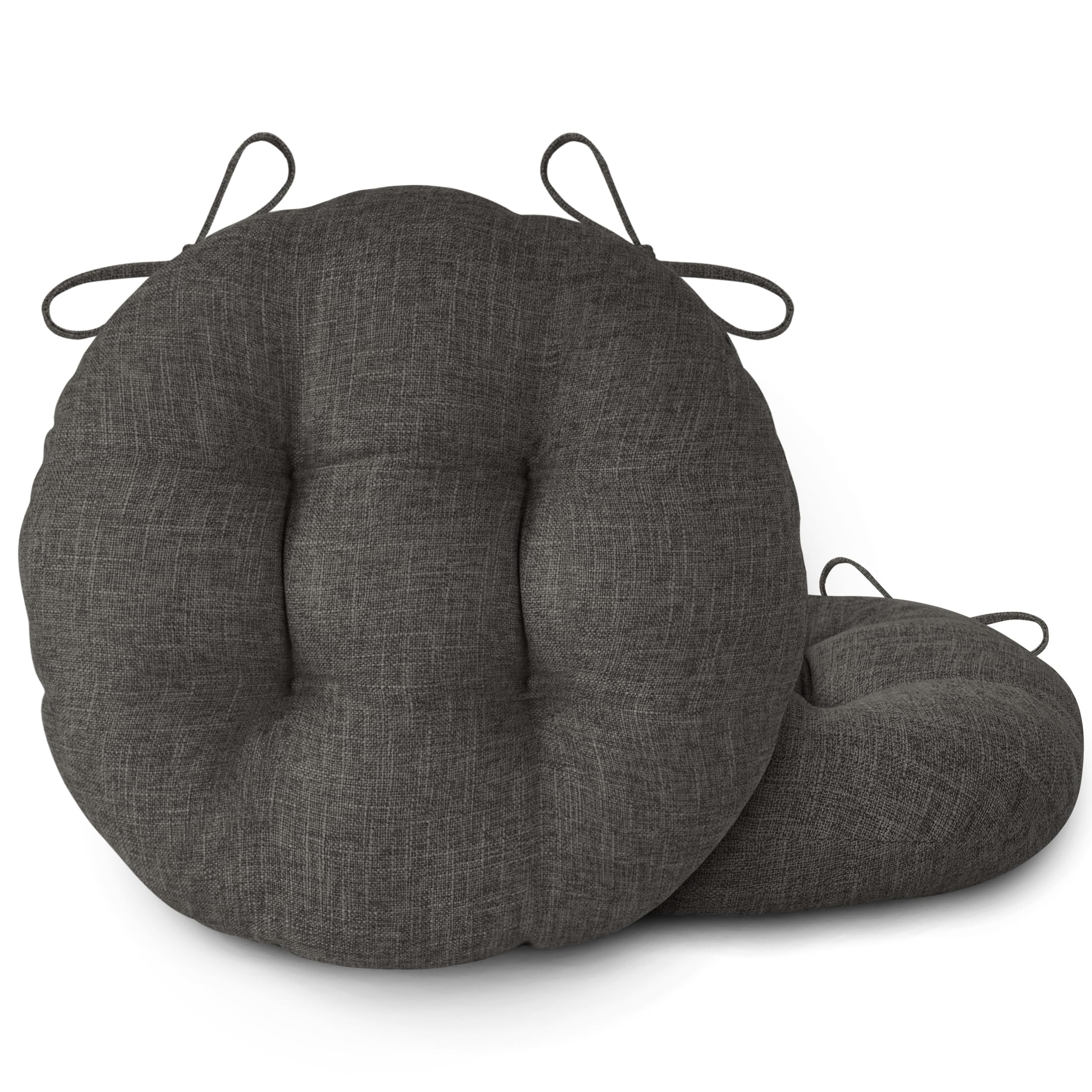 FlyGulls Round Chair Cushions with Ties 40X40X7.5 cmThick Round Cushions Set of 2 for Indoor furniture Comfy Circle Seat Pads for Kitchen Dining Room Dark Grey