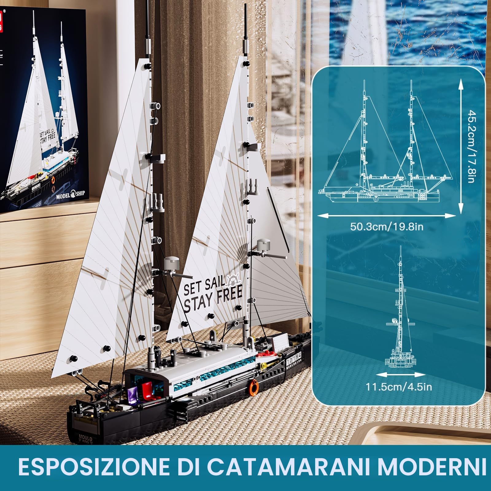Mould King 10194 Blocchi di costruzione nave a vela con vela in tessuto, grande Ketch, nave giocattolo, modello barca a vela, compatibile con altre marche (893 pezzi)