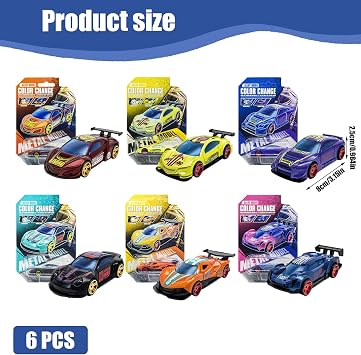 Street Machines Water Activated Color Change Cars, 6-Pack Alloy Toy Cars for Kids, Color Changing Bath Toys for Boys and Girls Ages 3 for Birthdays, Christmas (D 6 Pack)