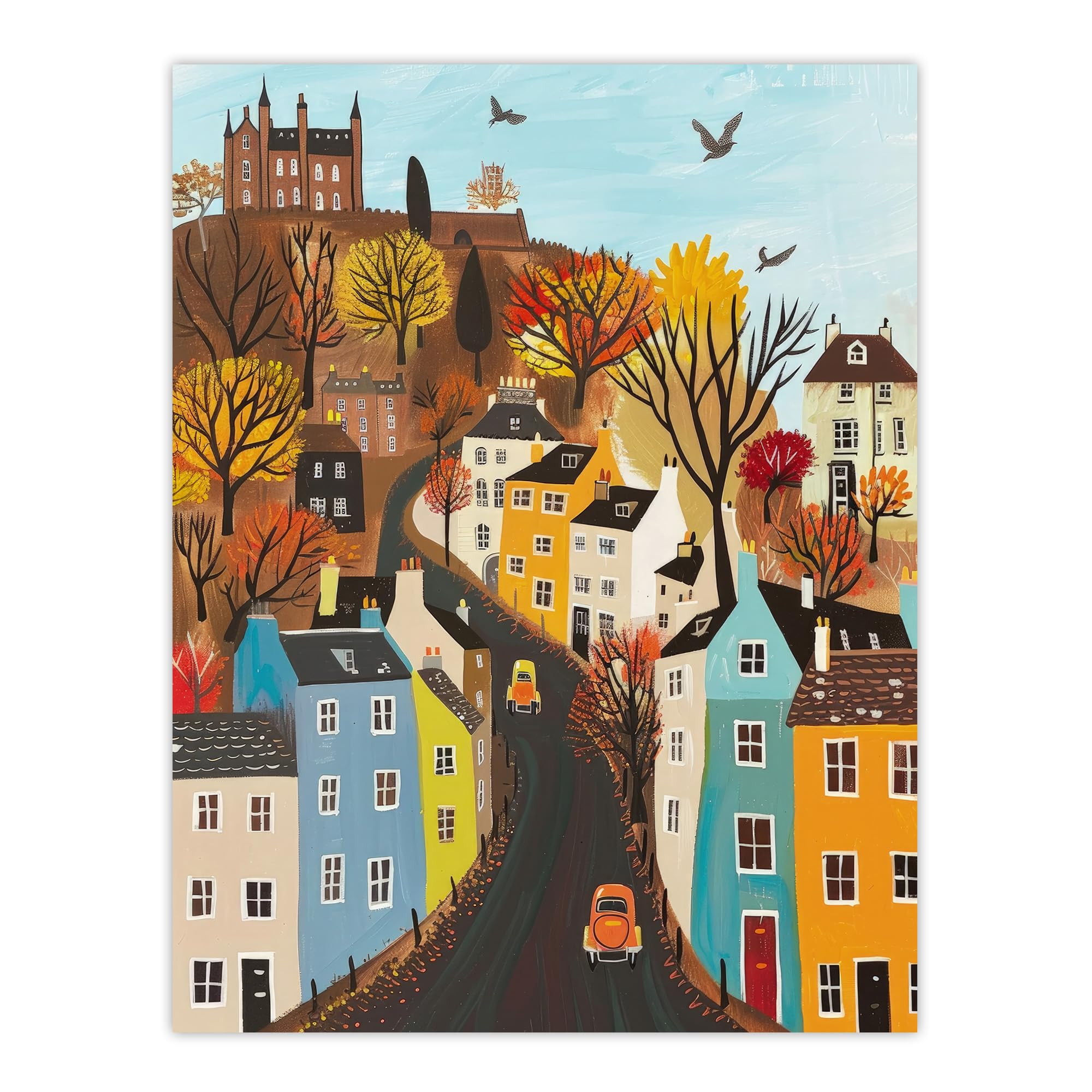 Artery8 Castle Hill Road Drive Autumn Tree Cityscape For Living Room Extra Large XL Wall Art Poster Print