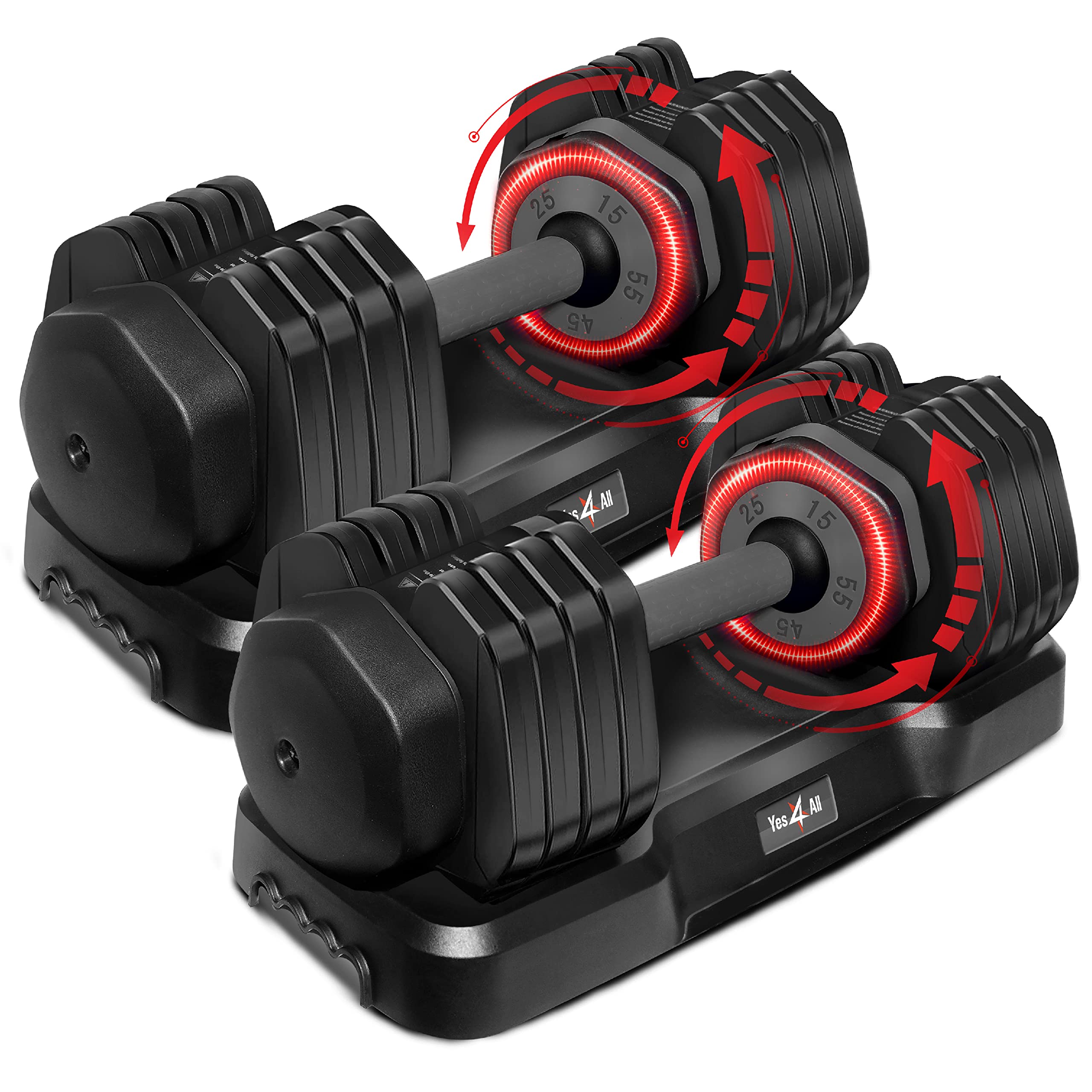 Yes4All 25 55LB Single Pair Adjustable Dumbbells Weights 5 in 1 Free Weights Dumbbell with One Second Dial