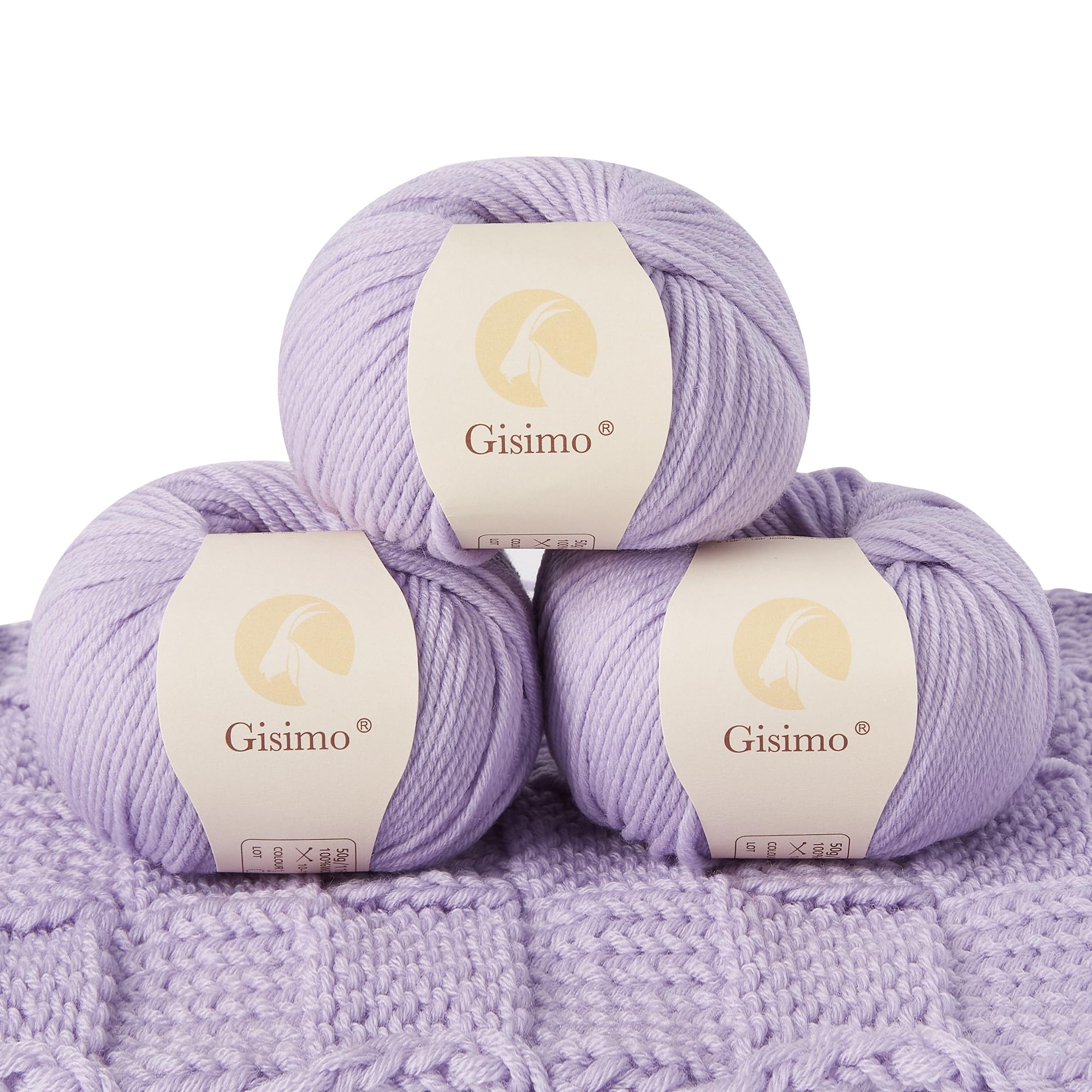 100% Merino Wool Yarn, 6-Ply Luxurious and Soft Yarn for Hand Knitting & Crocheting, 1.76 OZ/50g, 127 yds/116 Meters (Purple, 3 Balls)