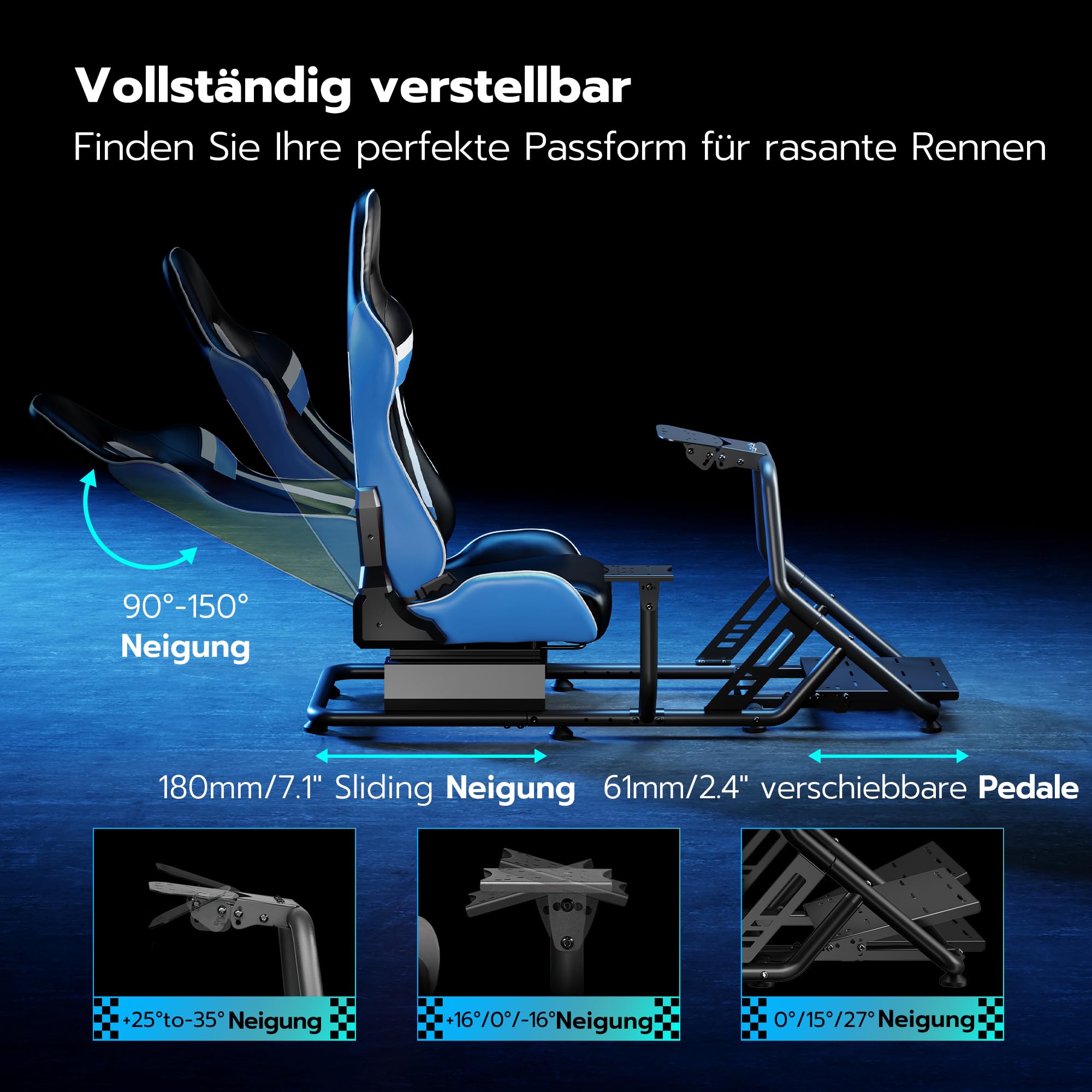 ARES WING Racing Simulator Cockpit mit Sitz, Blau | SIM Racing Cockpit Kompatibel mit Fanatec, Thrustmaster, Moza Racing Games Kompatibel mit PS, Xbox und PC