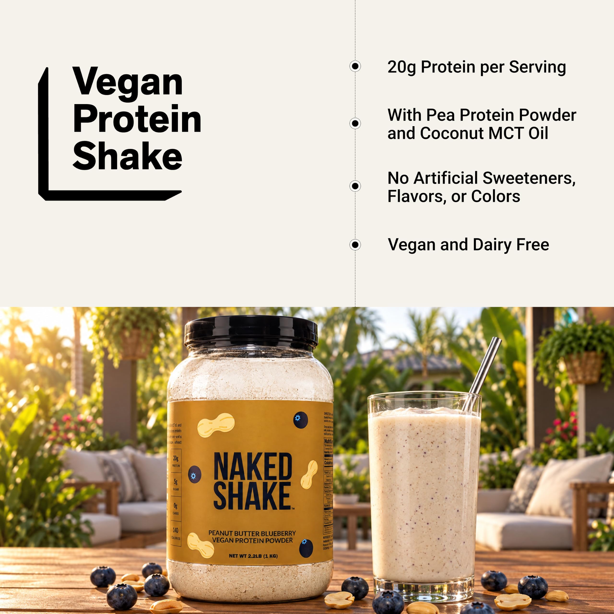 NAKED Shake - Peanut Butter Blueberry Protein Powder, Plant Based Protein with Mct Oil, Gluten-Free, Soy-Free, No Gmos Or Artificial Sweeteners - 30 Servings — Amazon image 6