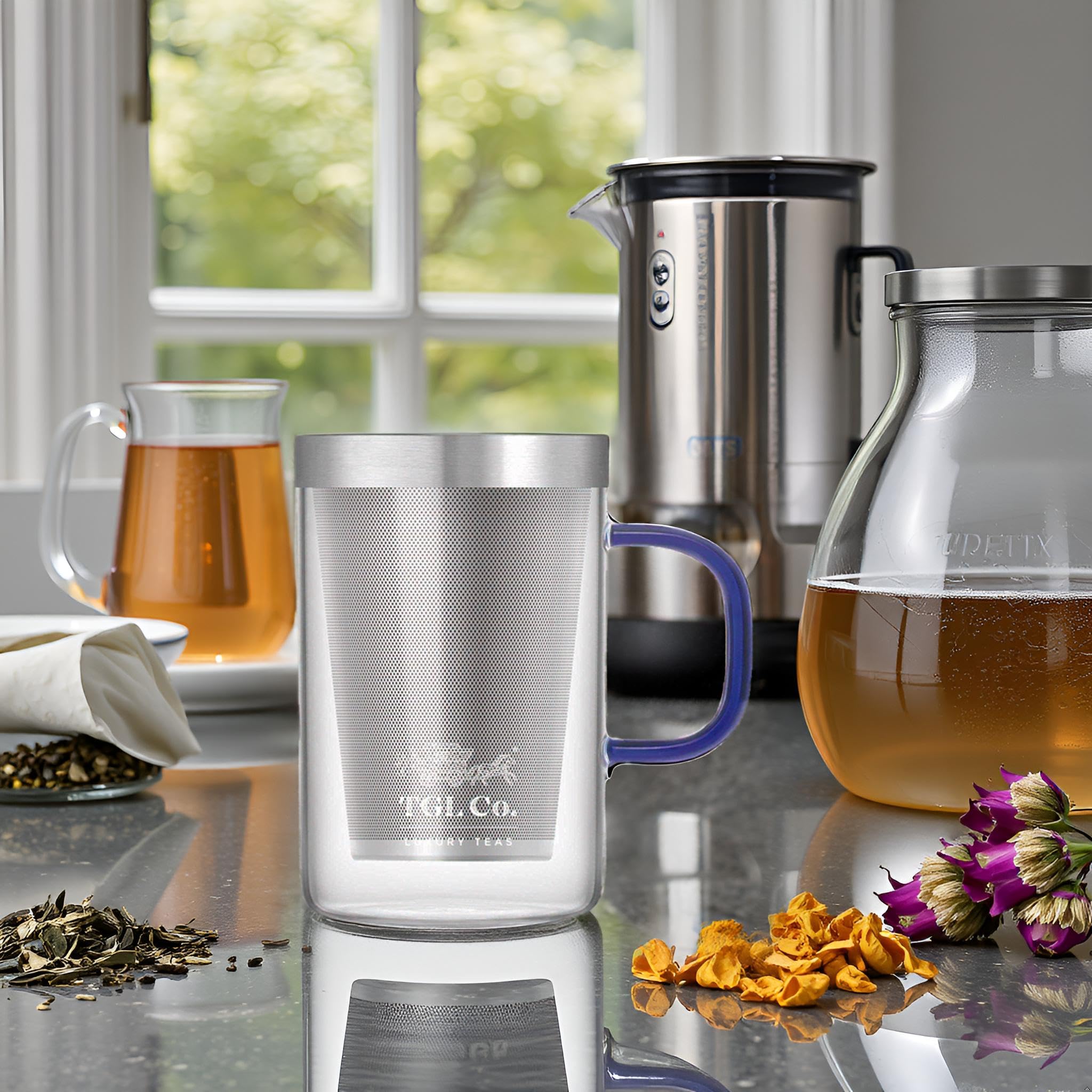 TGL Co. The Good Life Company Glass Tea Mug with Steel Infuser (500Ml) | Silver Lid | Heat-Resistant Borosilicate | Loose Leaf & Herbal Tea Brewer | Dual-Purpose Glass Lid | Elegant & Durable Design 2